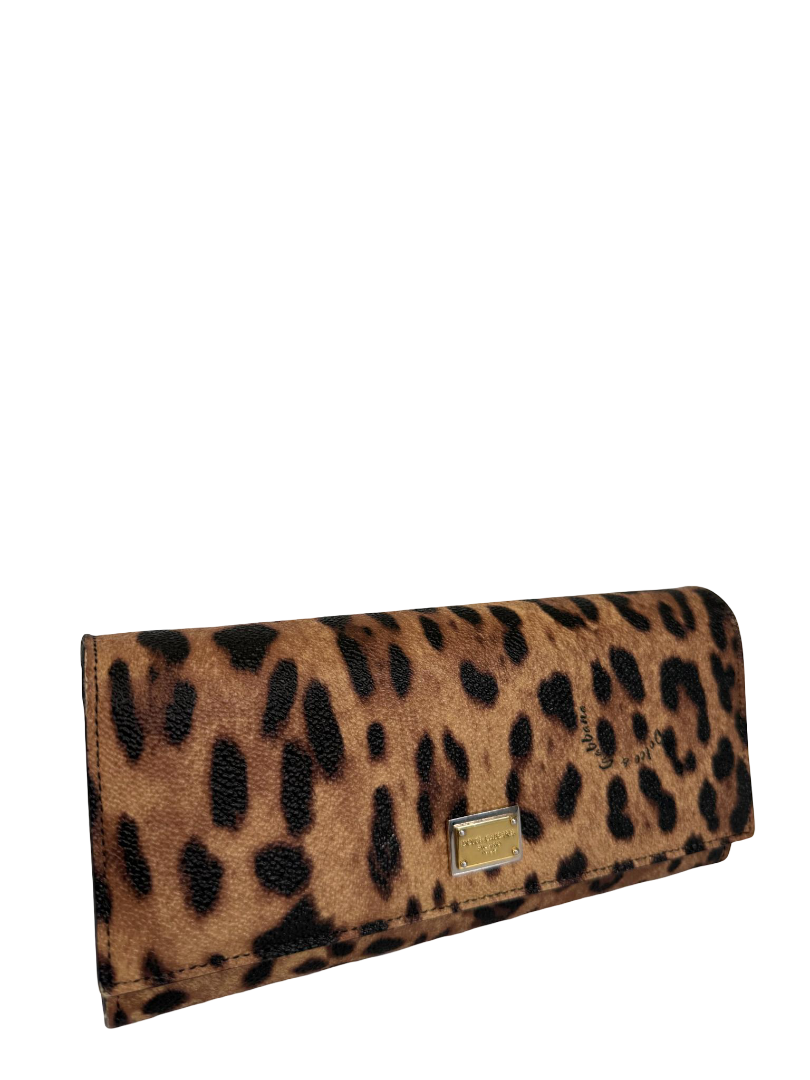 Dolce Gabbana Leopard Print Leather Continental Wallet