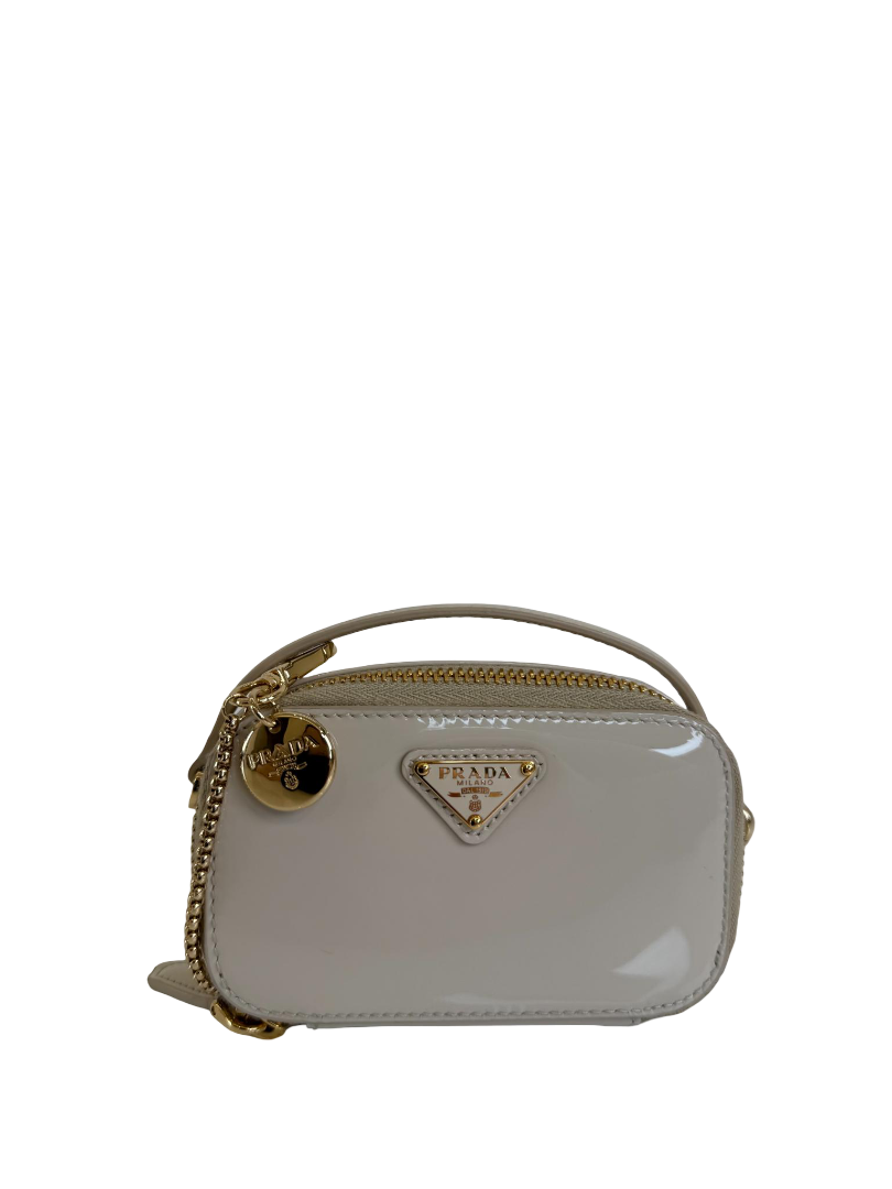 Prada Ivory Patent Leather Mini Pouch