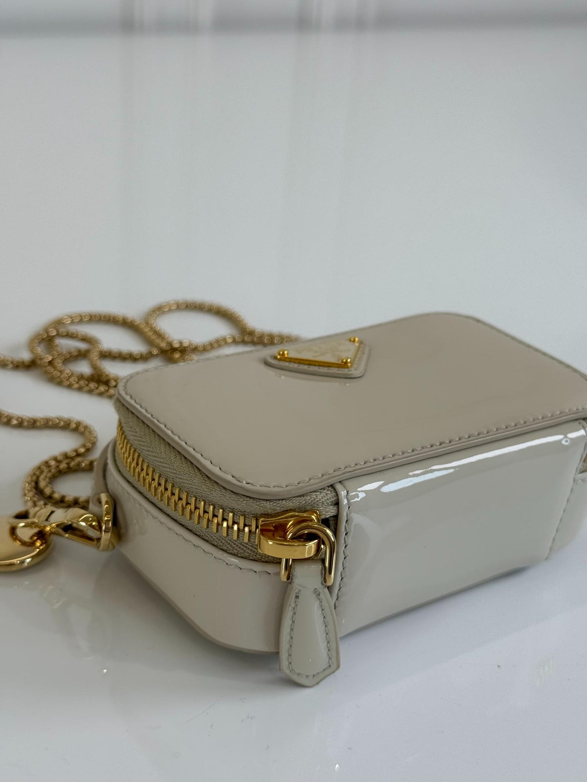 Prada Ivory Patent Leather Mini Pouch