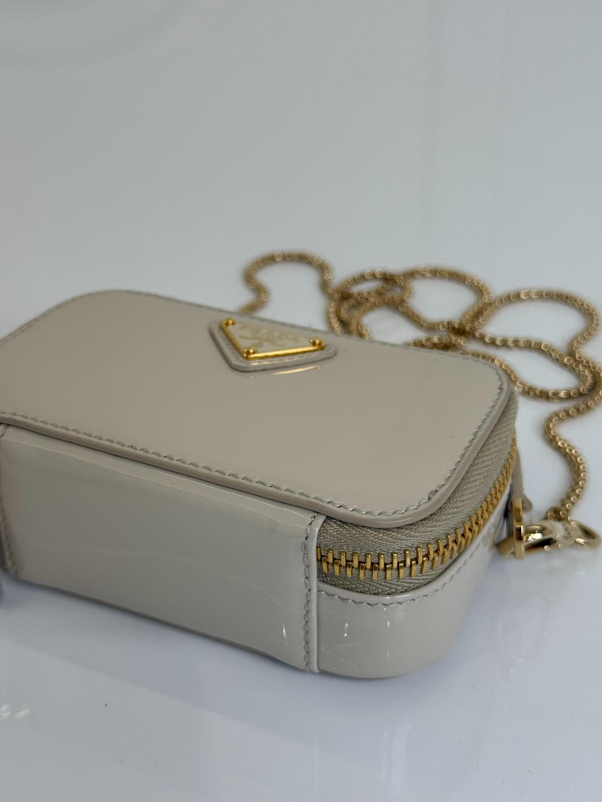 Prada Ivory Patent Leather Mini Pouch