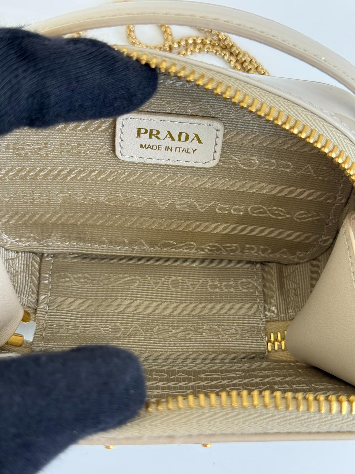 Prada Ivory Patent Leather Mini Pouch