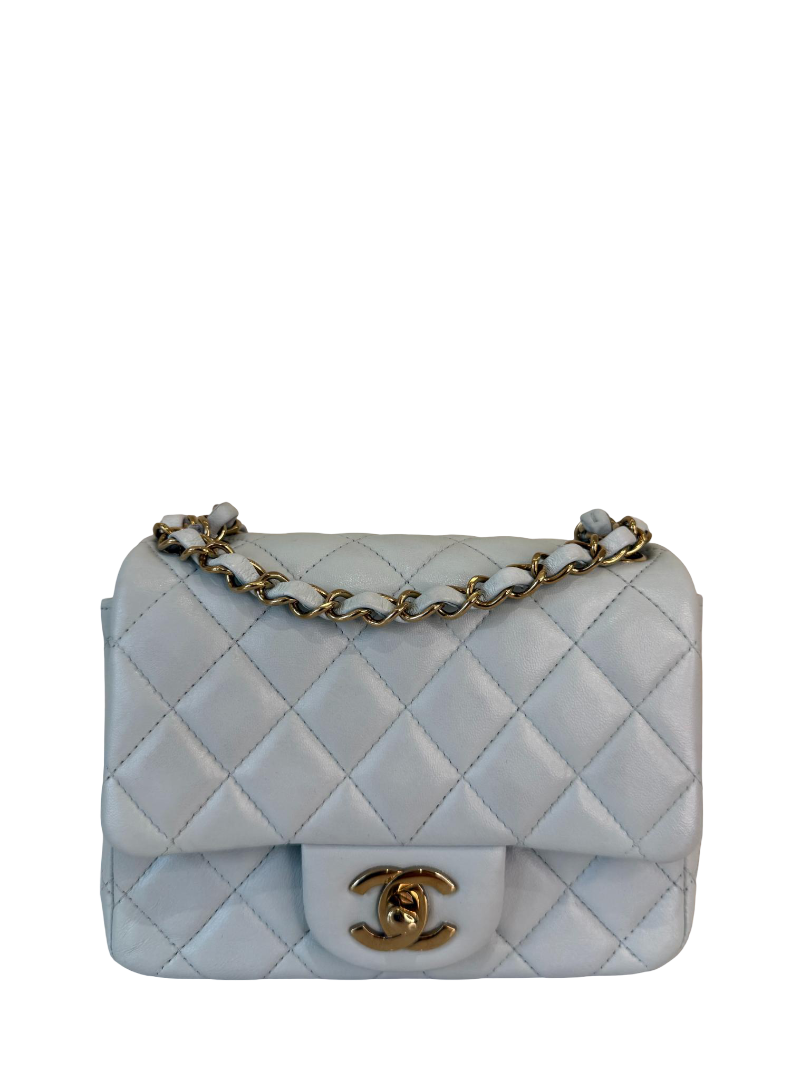 Chanel Lambskin Light Blue Quilted Mini Square Flap