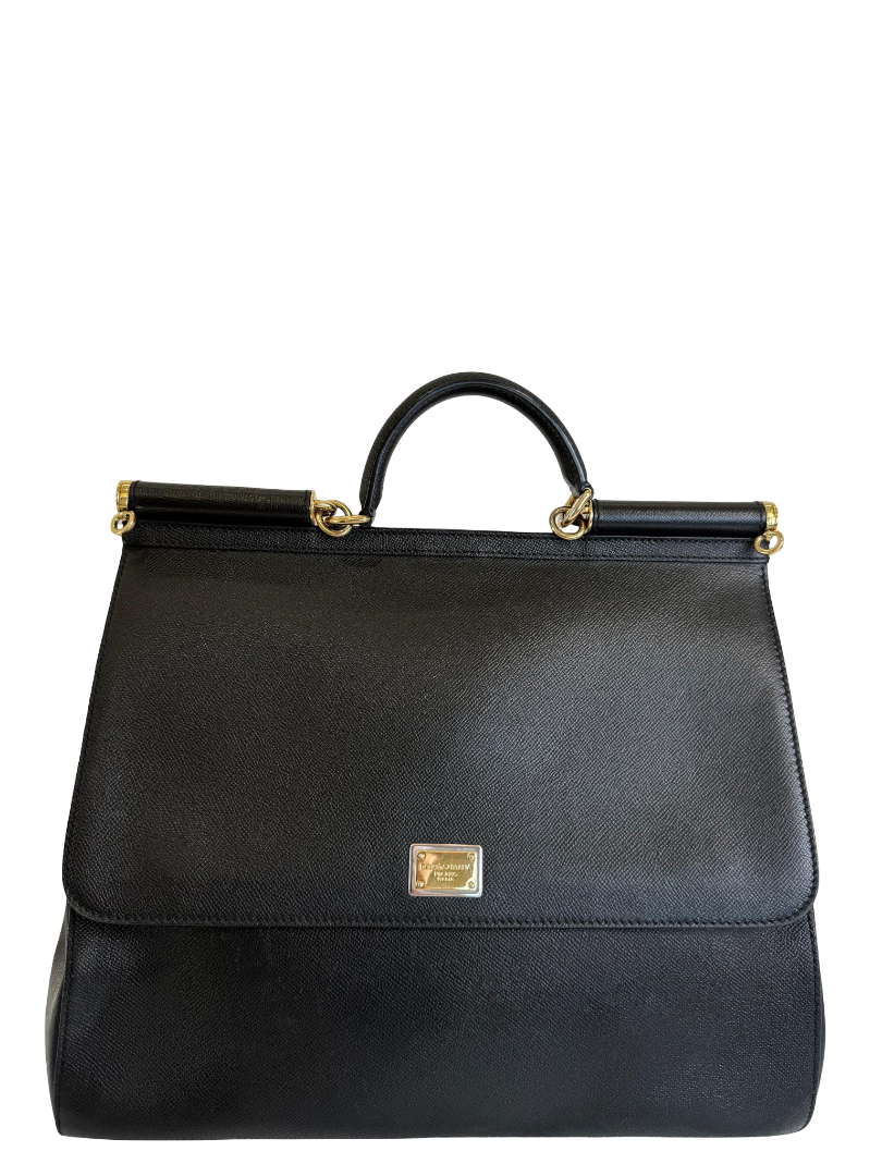 Dolce Gabbana Extra Large Miss Sicily Black Leather Top Handle Bag