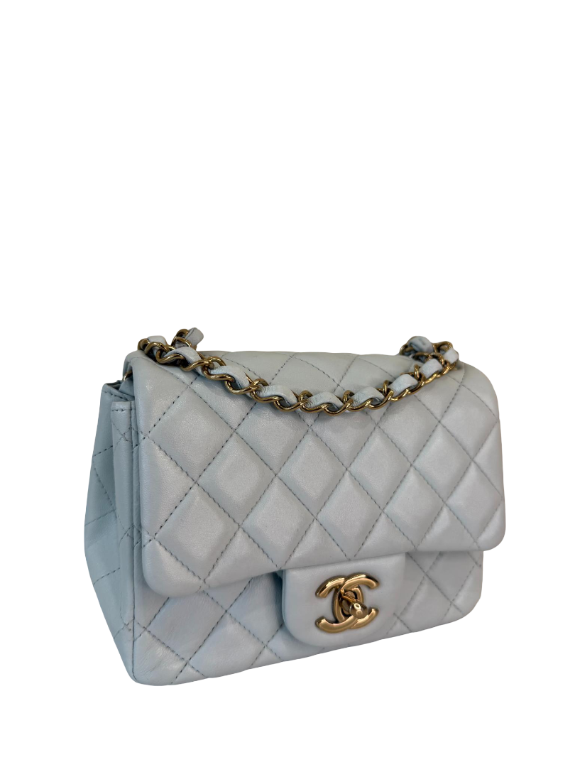 Chanel Lambskin Light Blue Quilted Mini Square Flap