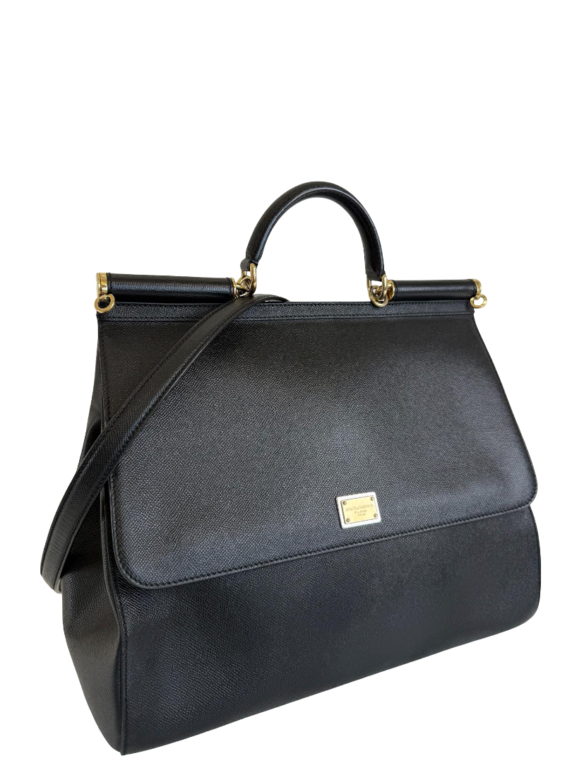 Dolce Gabbana Extra Large Miss Sicily Black Leather Top Handle Bag