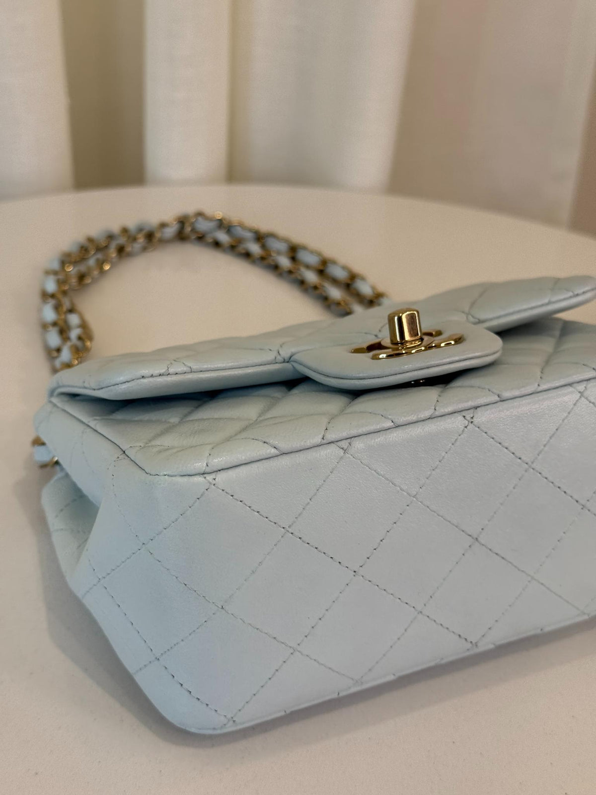 Chanel Lambskin Light Blue Quilted Mini Square Flap