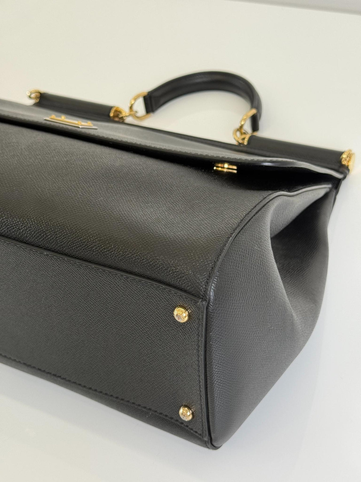 Dolce Gabbana Extra Large Miss Sicily Black Leather Top Handle Bag