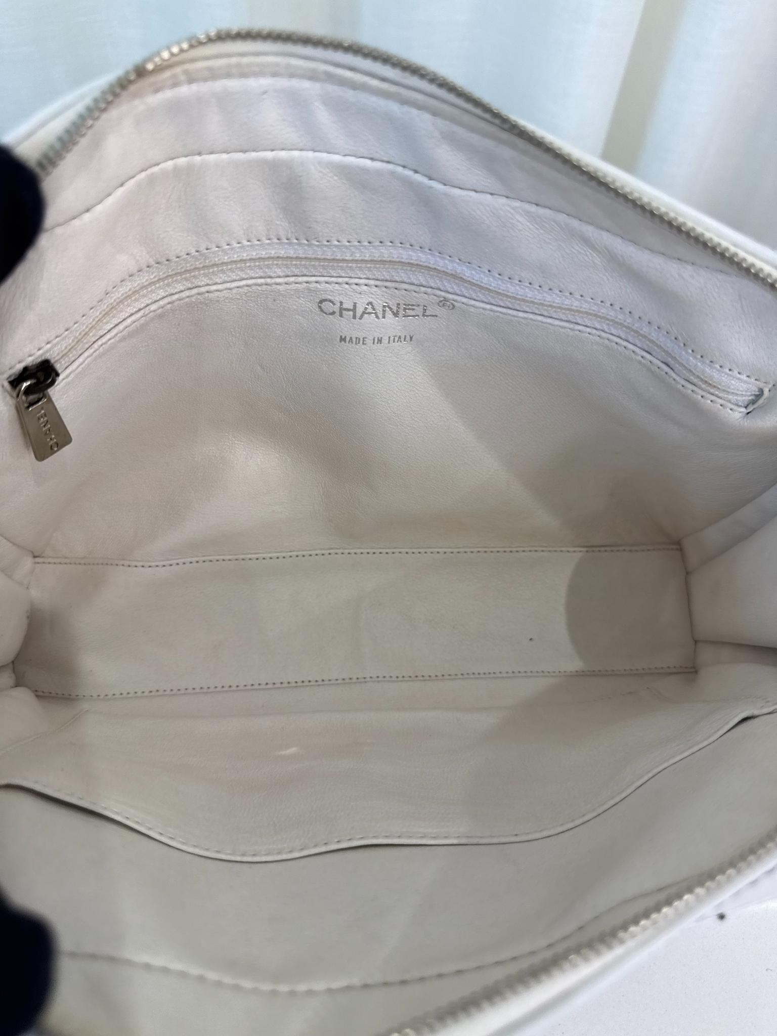 Chanel Lambskin Stitched Chocolate Bar White Shoulder Bag