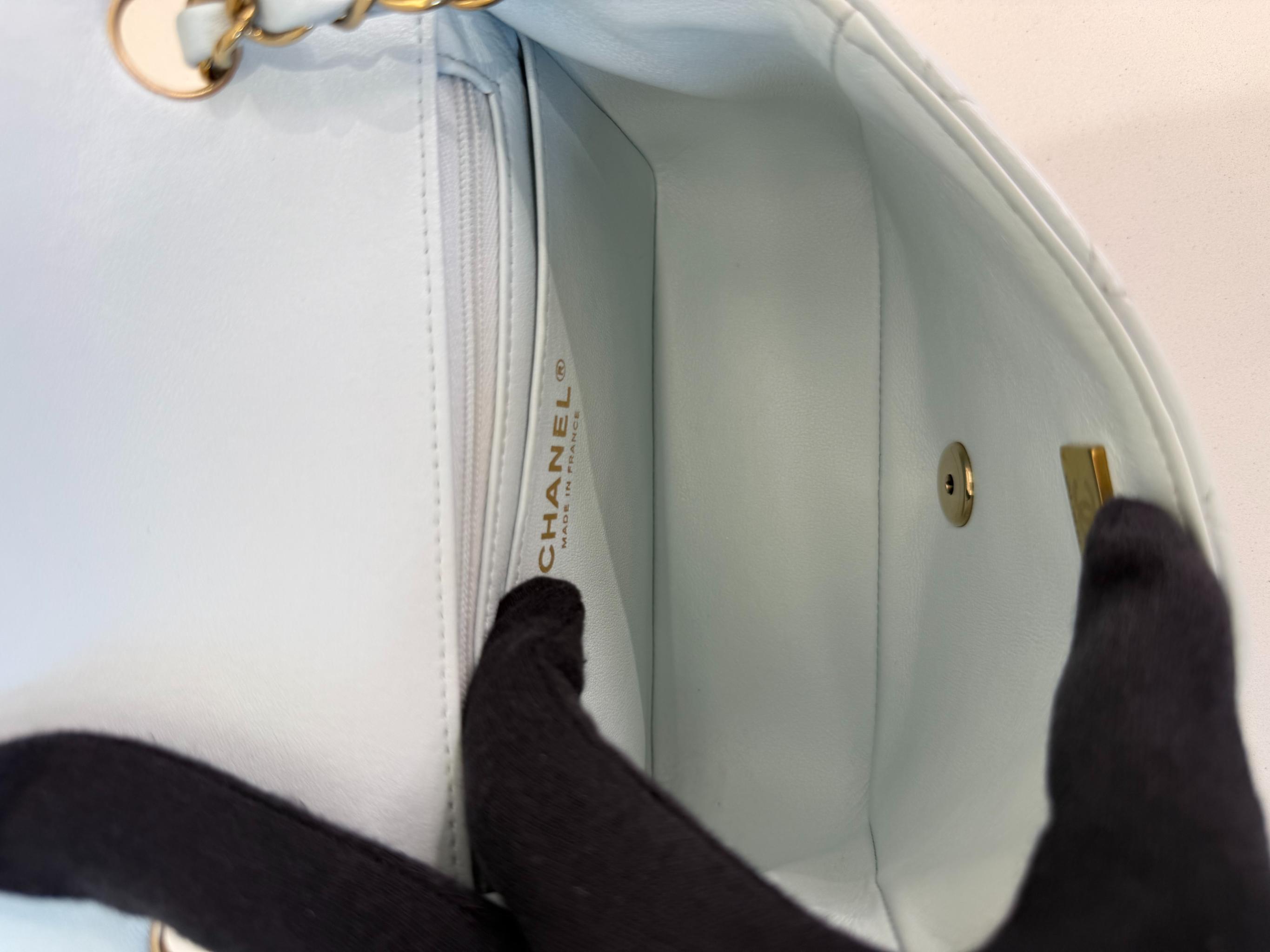 Chanel Lambskin Light Blue Quilted Mini Square Flap