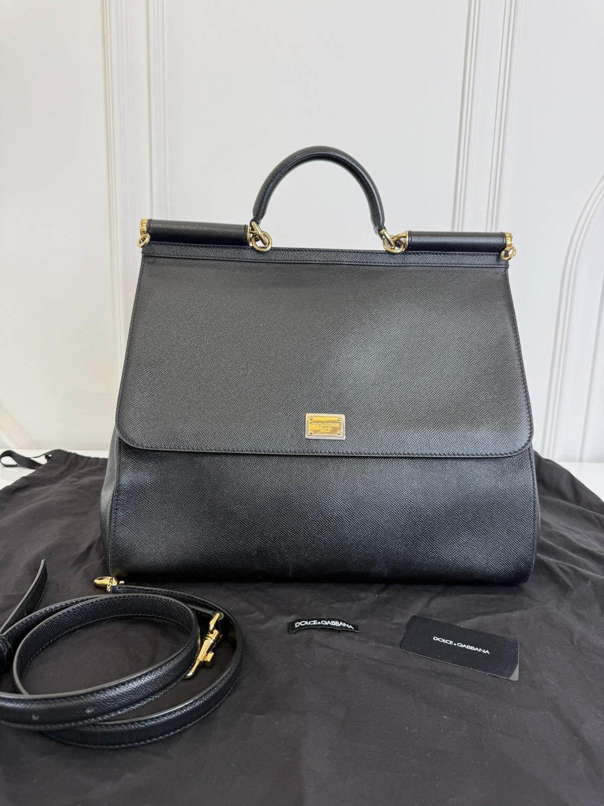 Dolce Gabbana Extra Large Miss Sicily Black Leather Top Handle Bag