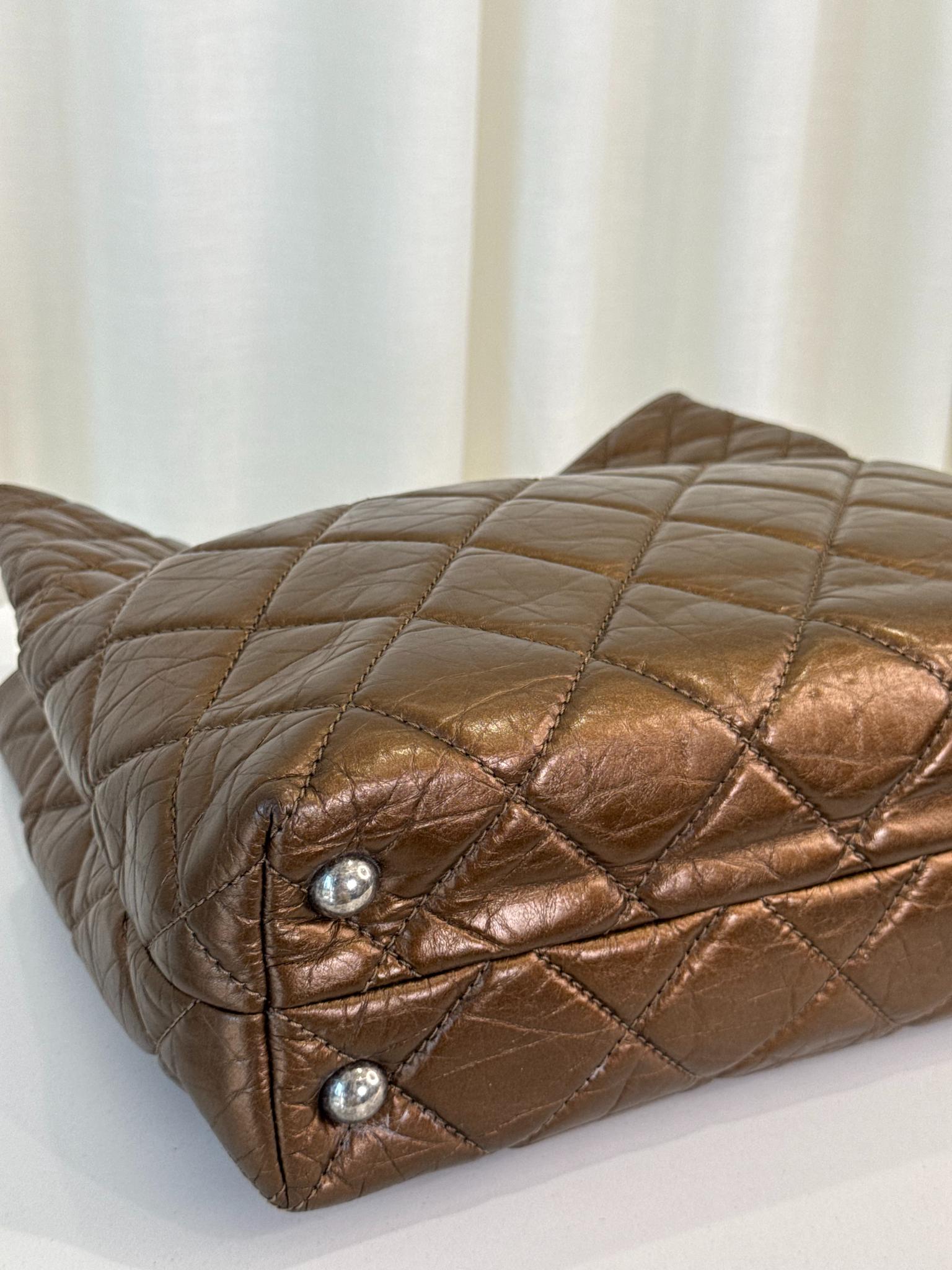Chanel Bronze 2.55 Quilted Crinkled Calfskin Leather 2.55 Reissue North/South Tote Bag