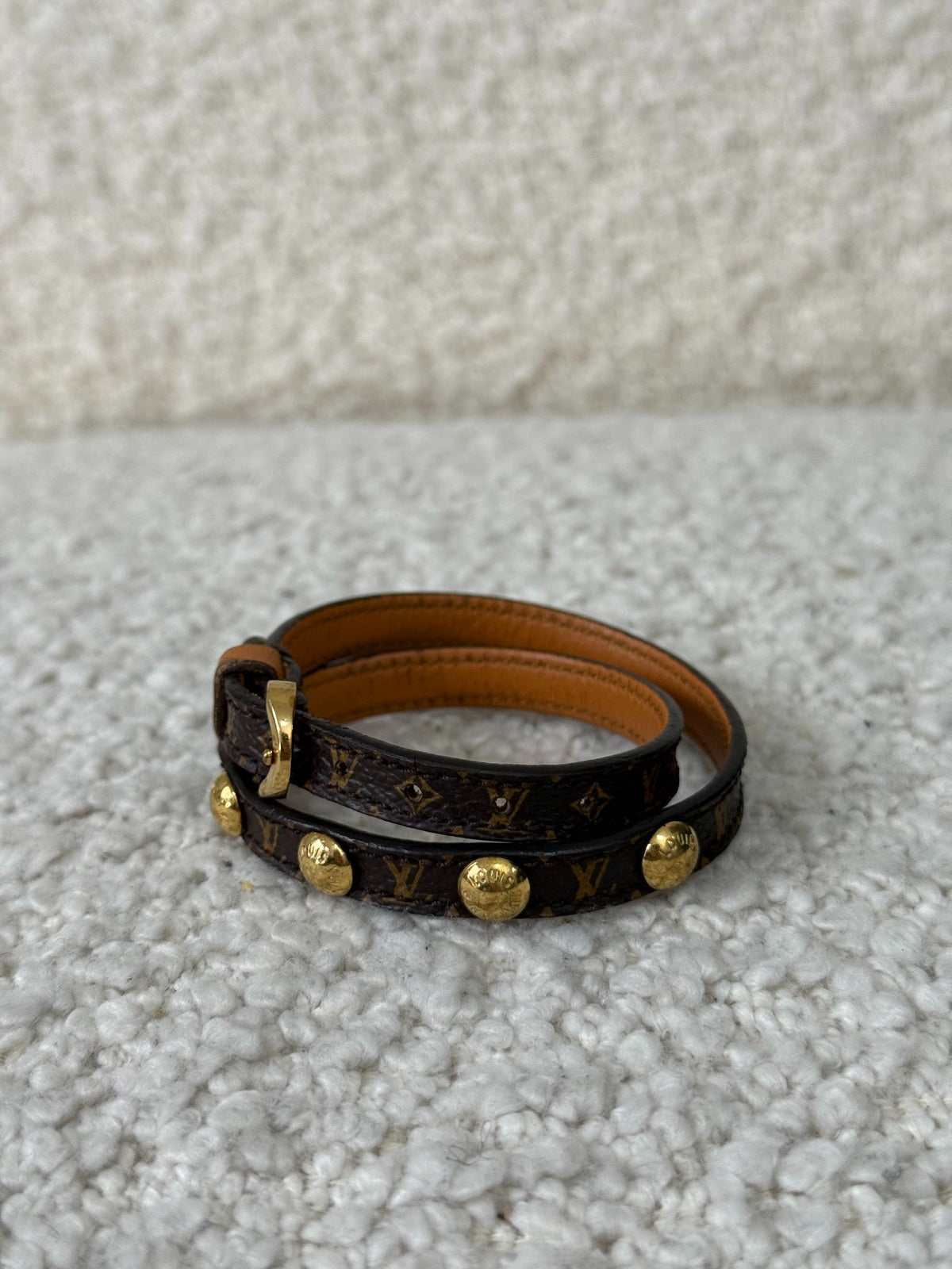 Louis Vuitton Gold Stud Wrap Bracelet Monogram Canvas