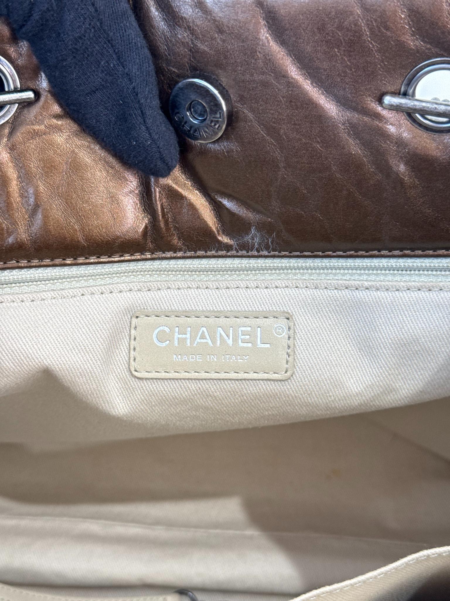 Chanel Bronze 2.55 Quilted Crinkled Calfskin Leather 2.55 Reissue North/South Tote Bag