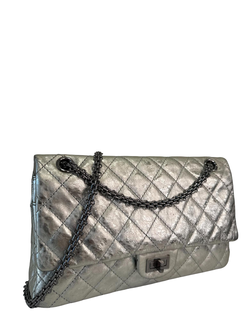 Chanel 2.55 Reissue Silver Metallic Aged Calfskin 226 Double Flap
