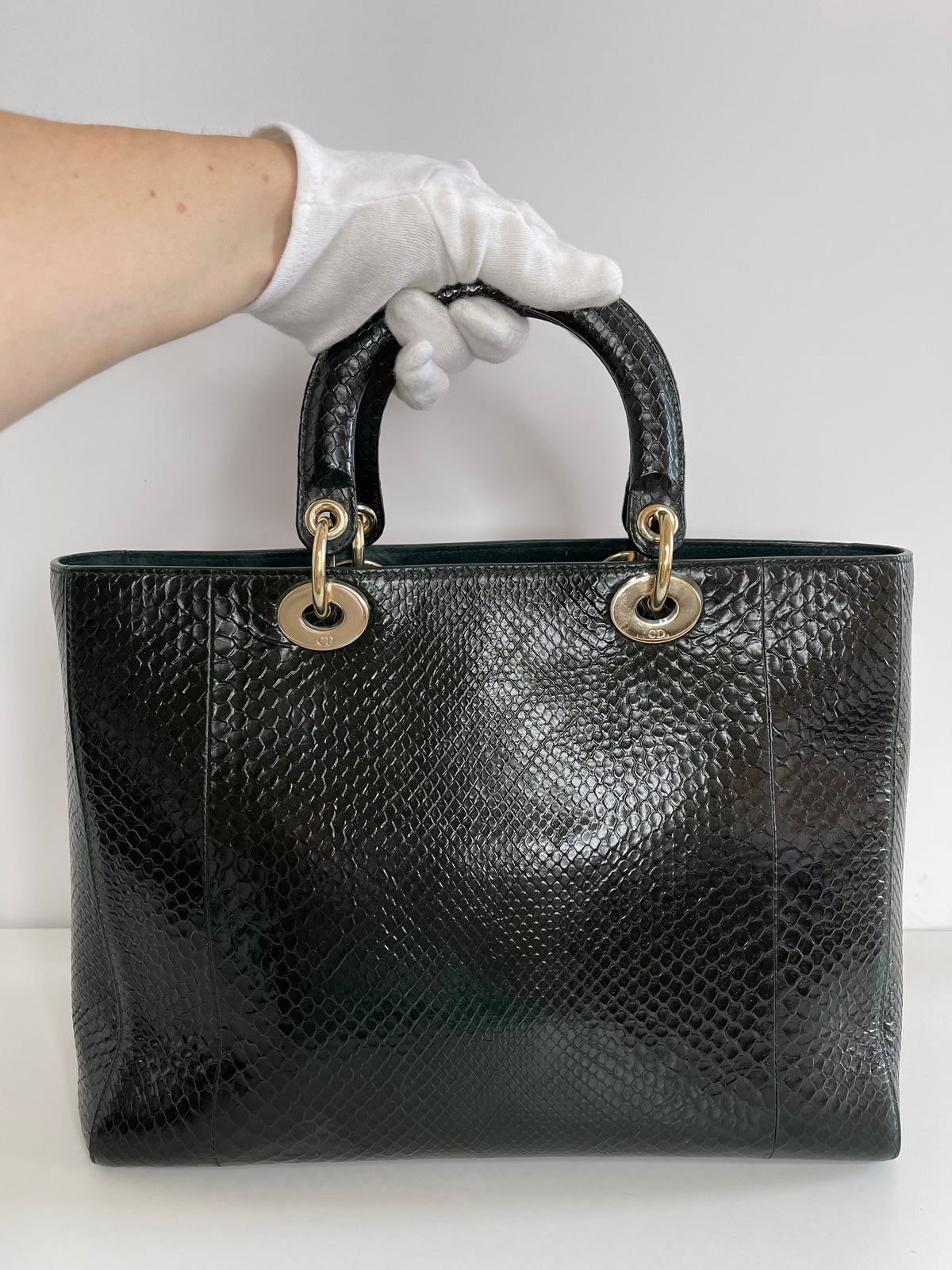 Christian Dior Limited Edition Large Lady Dior Black Python Bag