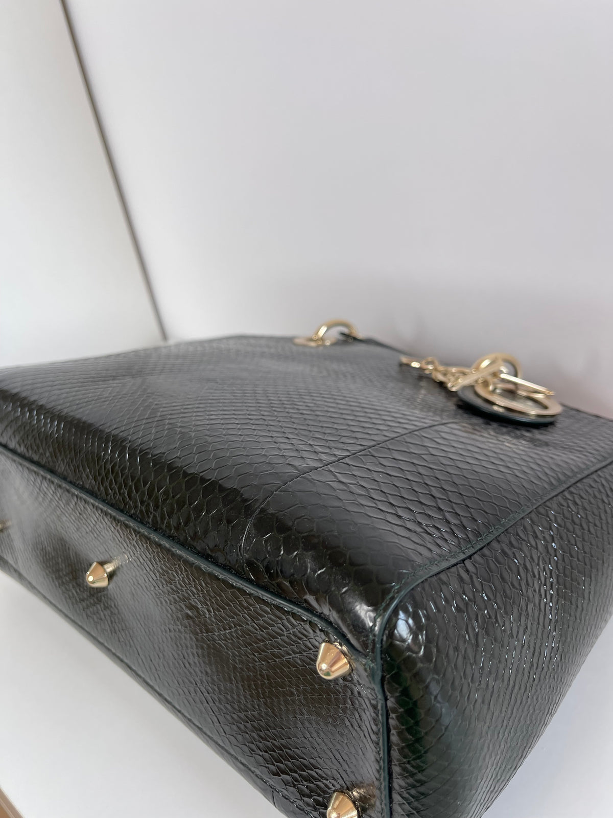 Christian Dior Limited Edition Large Lady Dior Black Python Bag