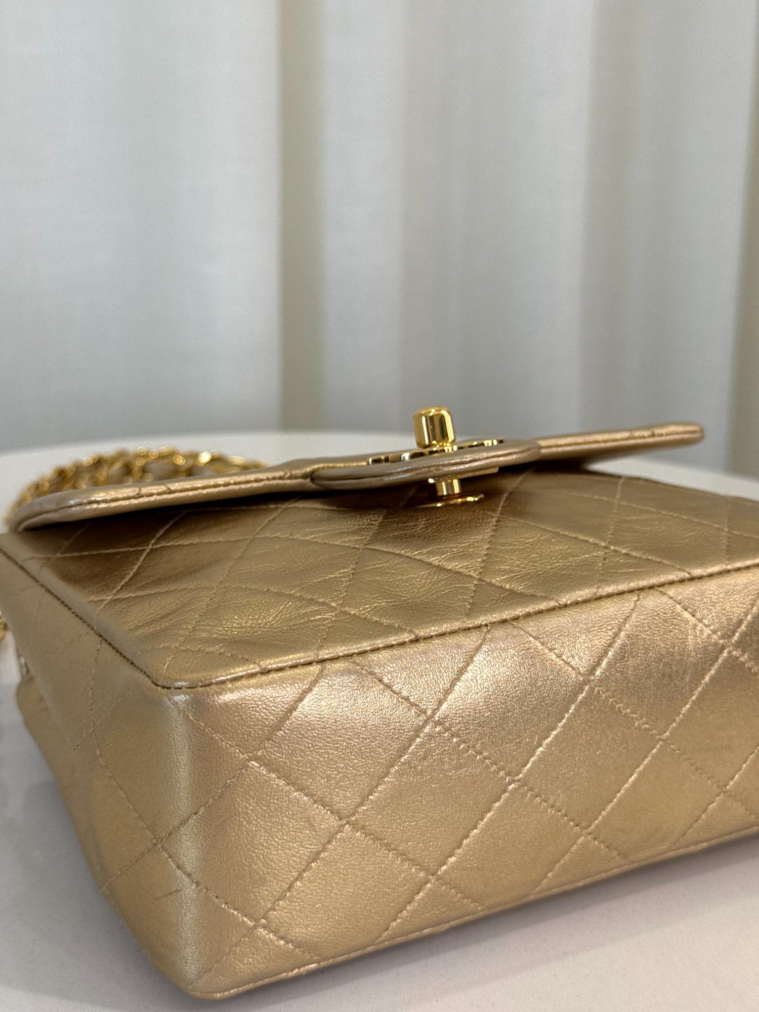 Chanel Vintage Classic Mini Square Metallic Gold Lambskin 24K Gold Plated