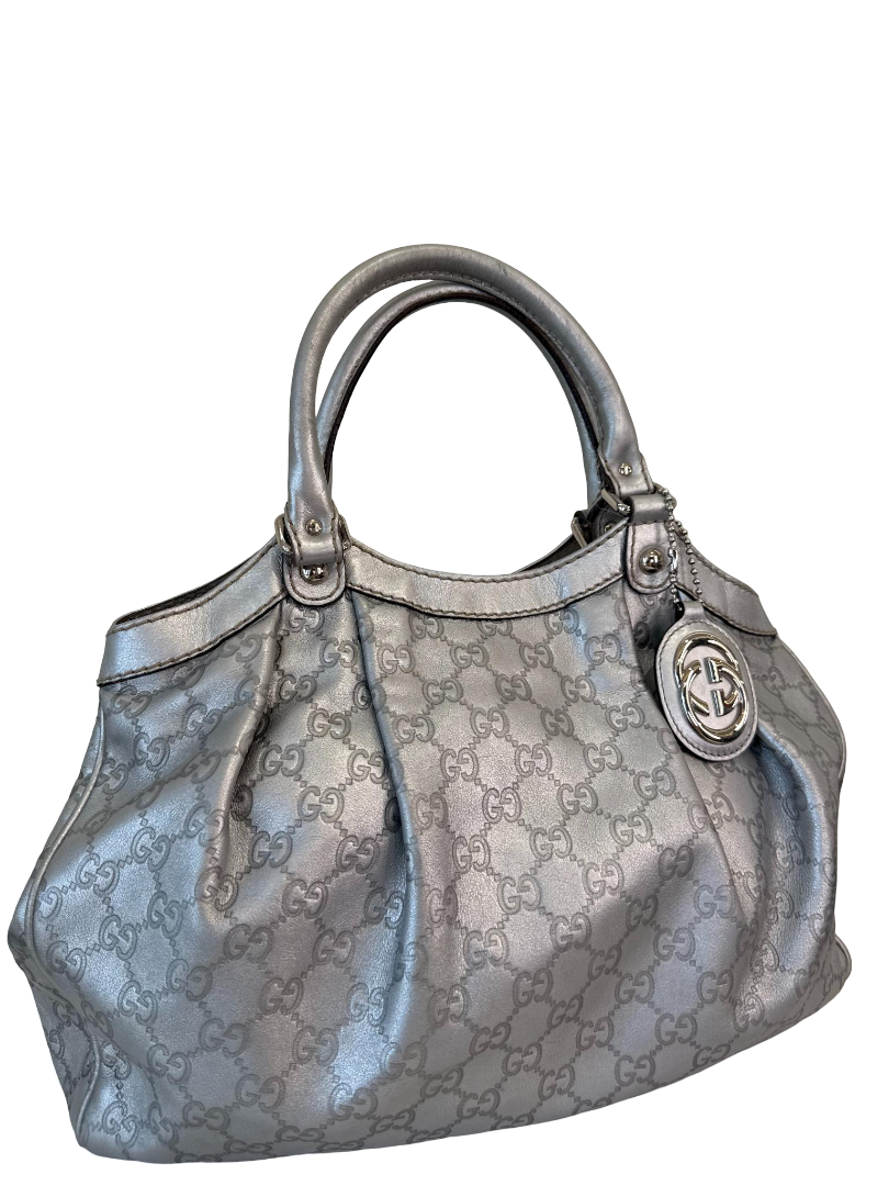 Gucci Vintage Guccissima Metallic Silver Medium Sukey Tote