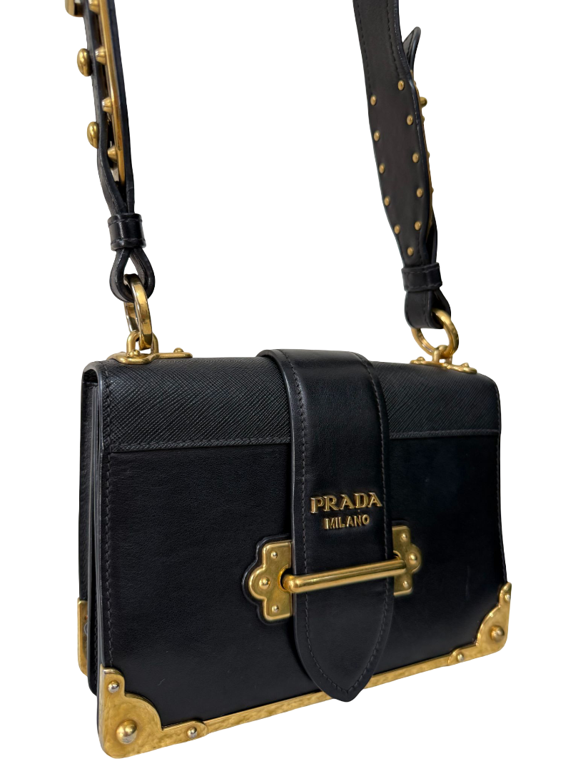 Prada Cahier Black Saffiano Leather Flap Shoulder Bag