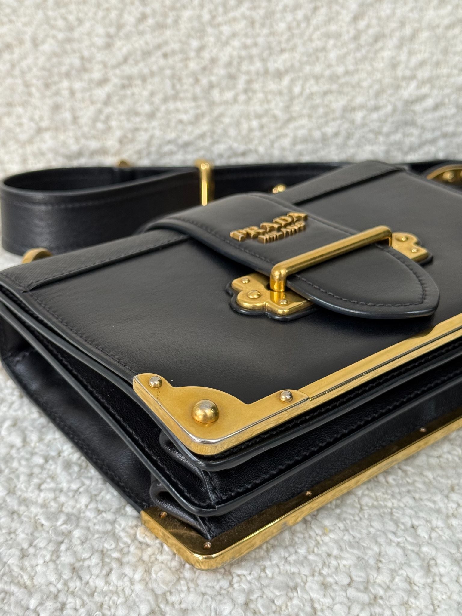 Prada Cahier Black Saffiano Leather Flap Shoulder Bag