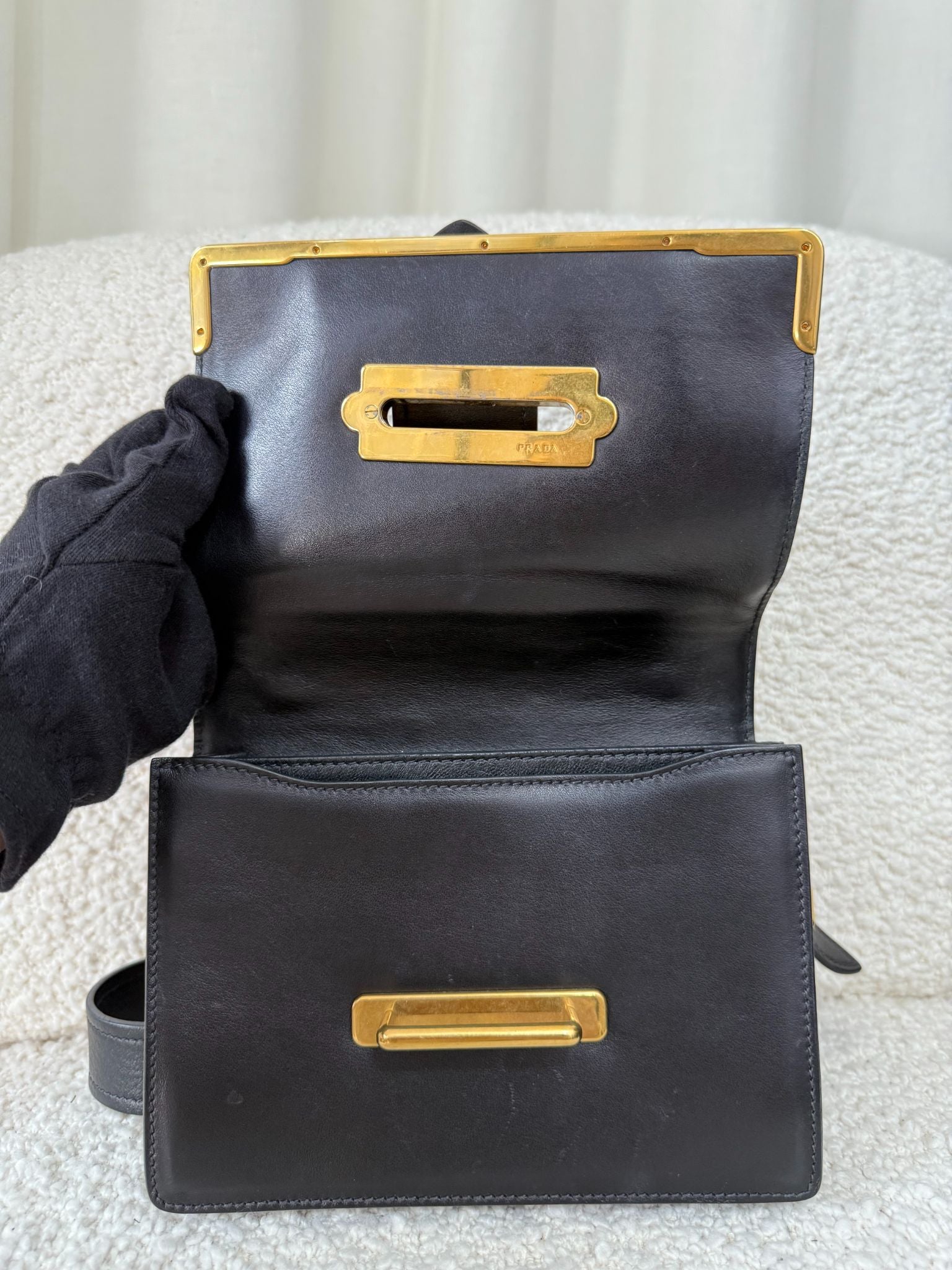 Prada Cahier Black Saffiano Leather Flap Shoulder Bag