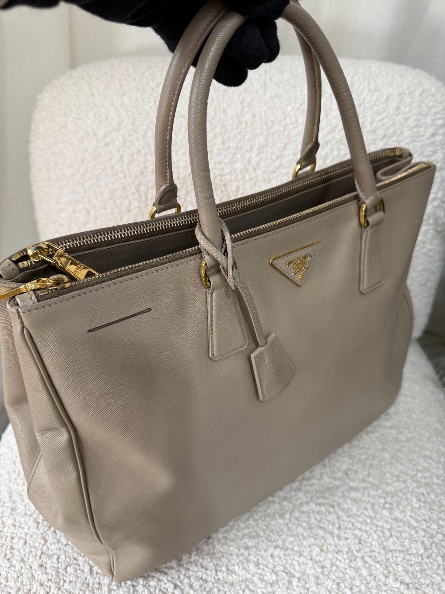 Prada Galleria Large Grey Saffiano Leather Double Zip Tote