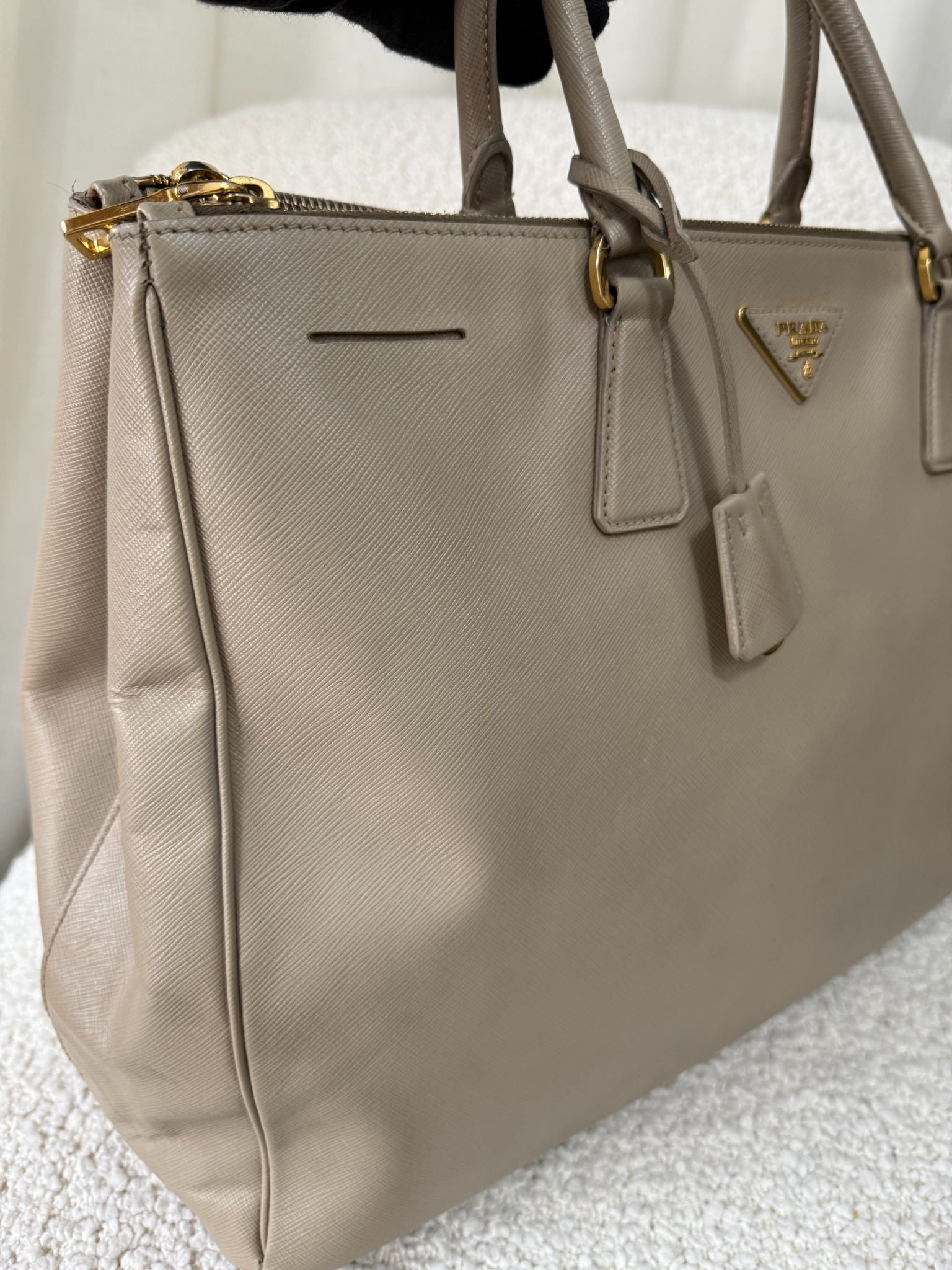 Prada Galleria Large Grey Saffiano Leather Double Zip Tote