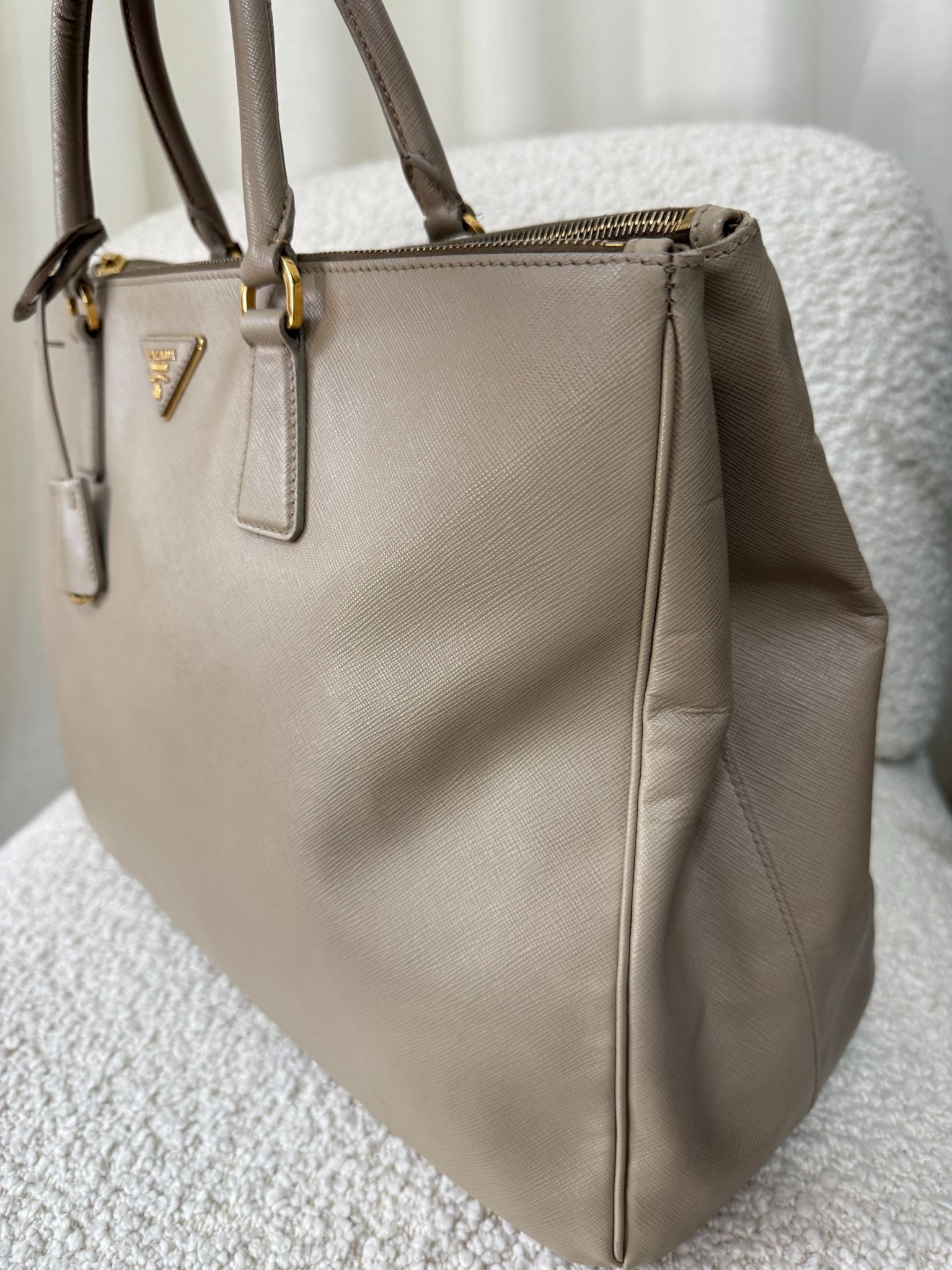 Prada Galleria Large Grey Saffiano Leather Double Zip Tote