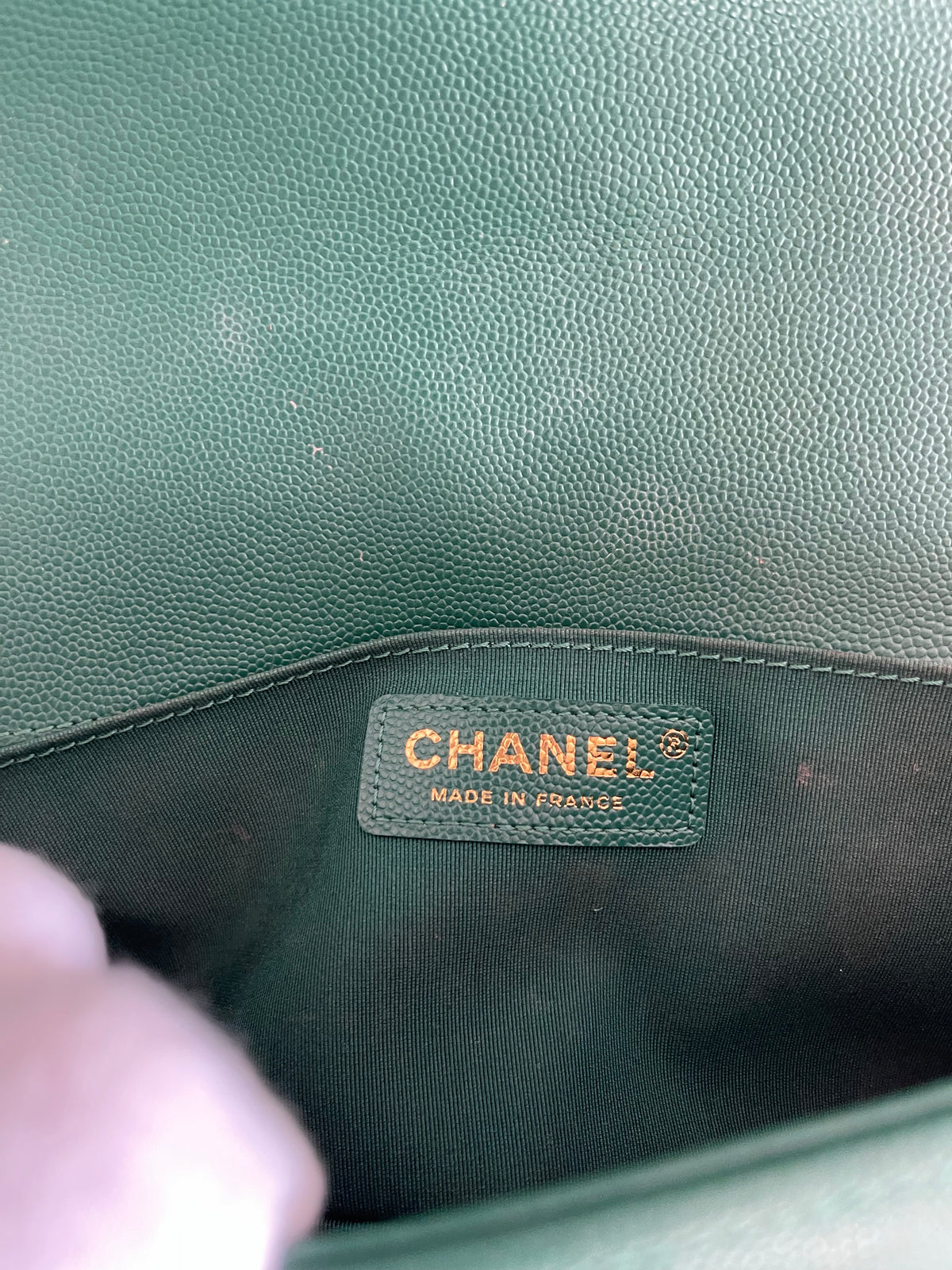 Chanel Green Medium Boy Caviar Leather Antique Gold Hardware