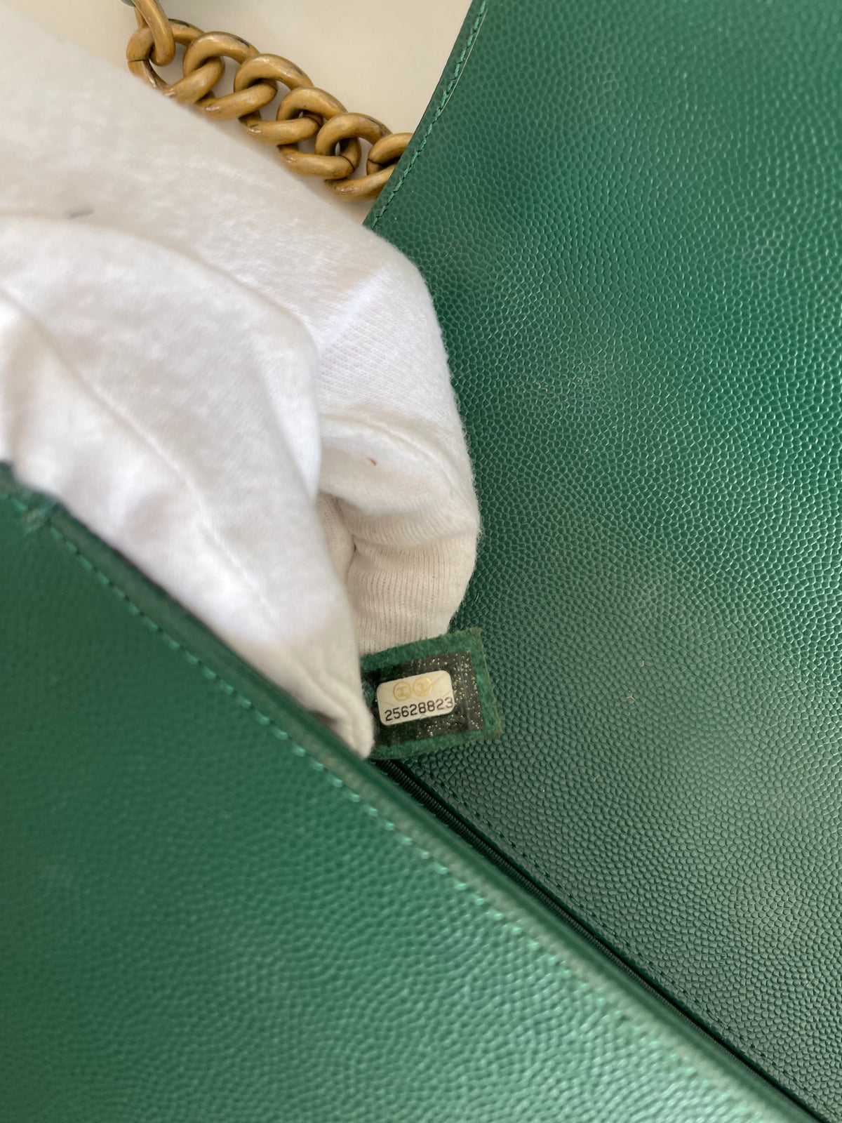 Chanel Green Medium Boy Caviar Leather Antique Gold Hardware