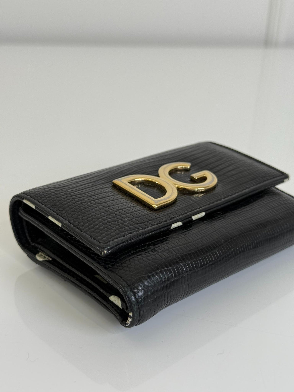 Dolce Gabbana Tri-fold Wallet Iguana Embossed Leather
