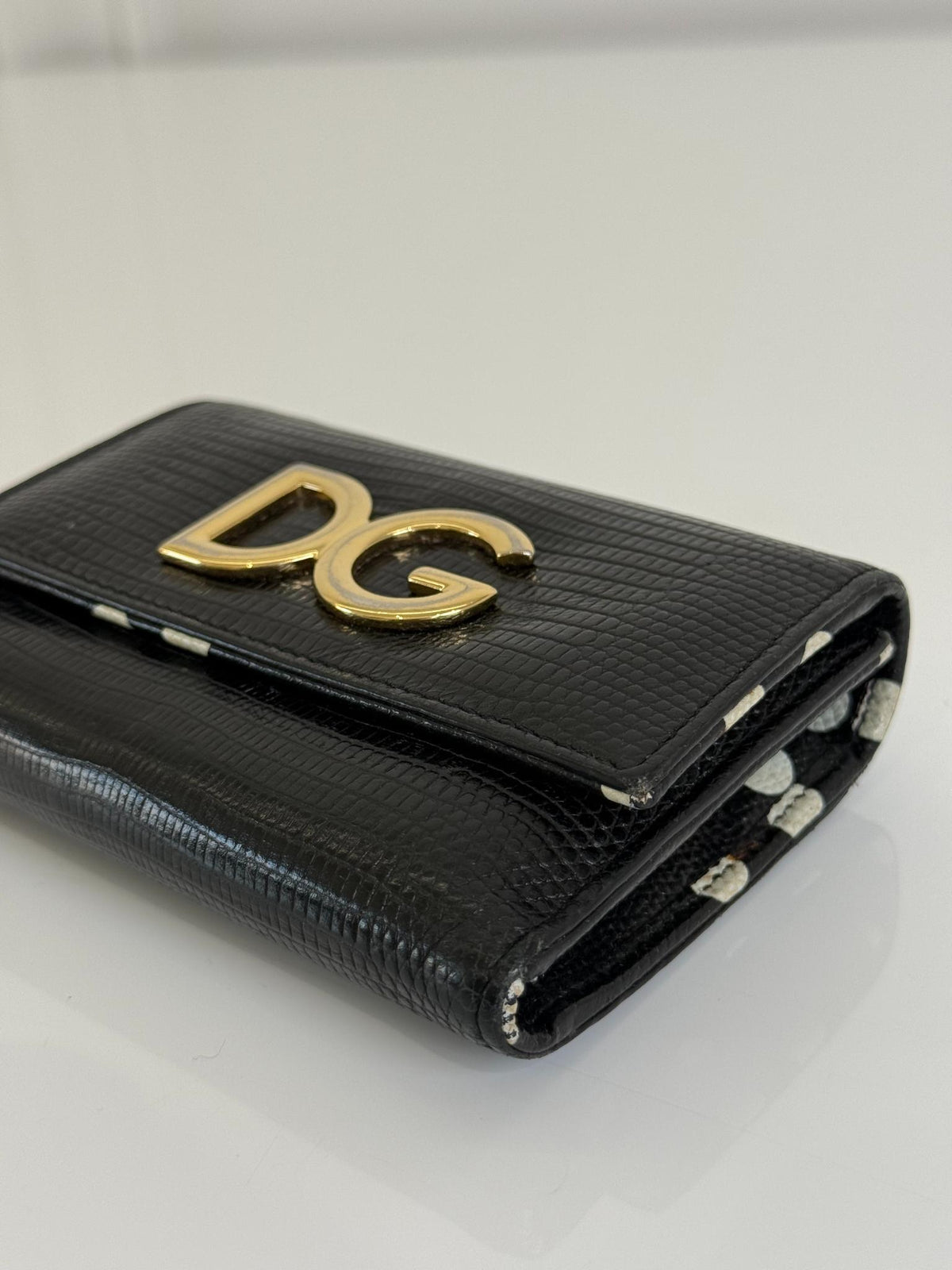 Dolce Gabbana Tri-fold Wallet Iguana Embossed Leather