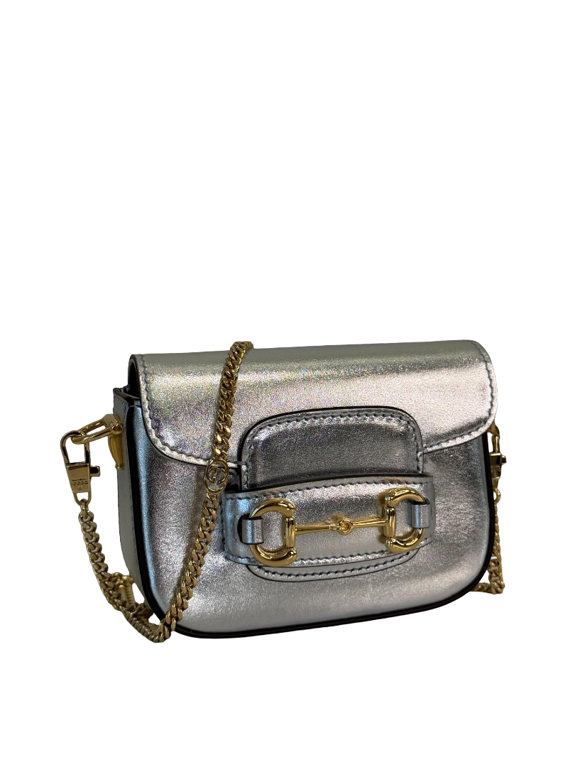 Gucci Horsebit 1955 Nano Metallic Silver Crossbody Bag