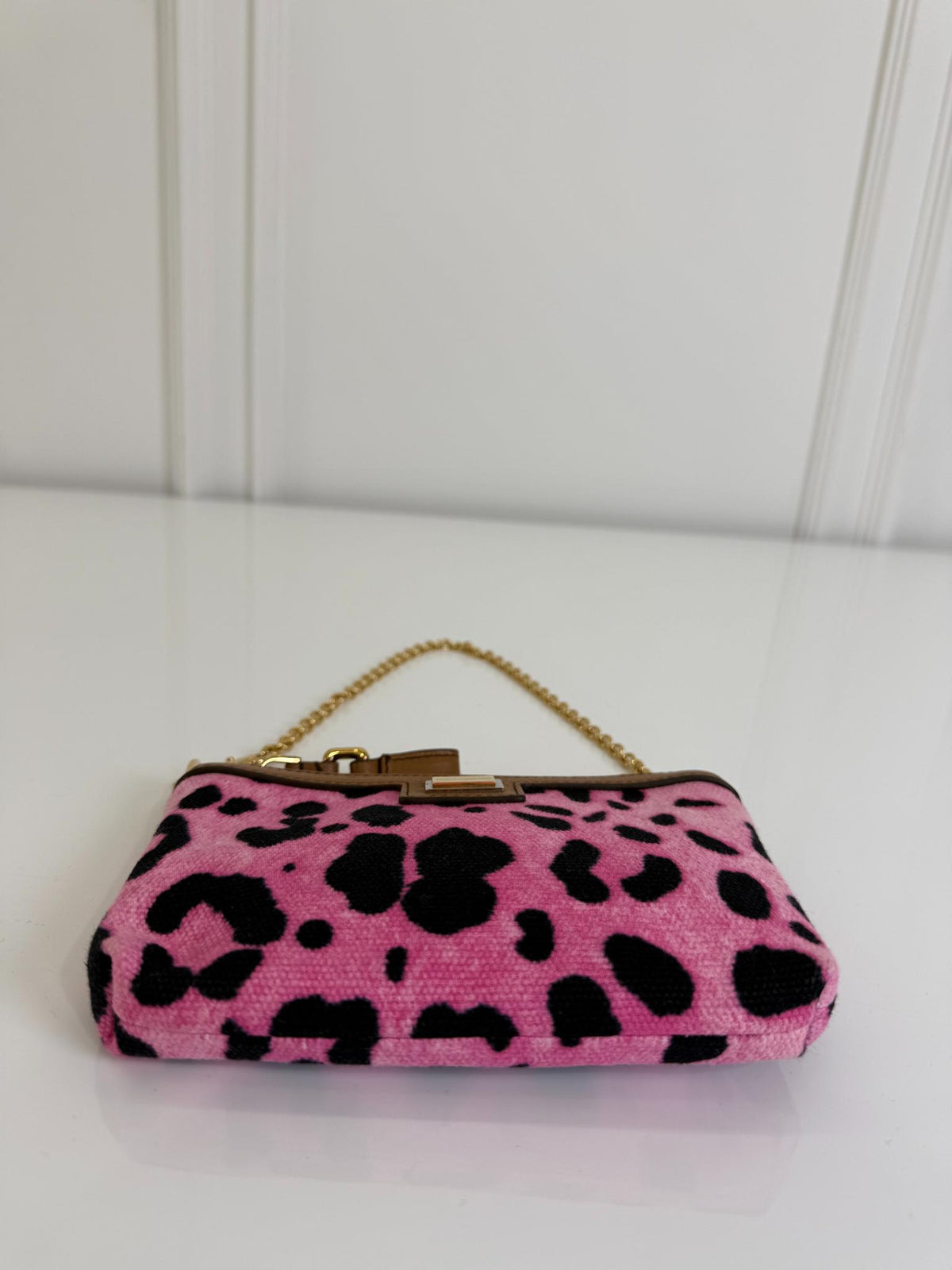 Dolce Gabbana Brown/Pink Leopard Print Canvas Wristlet Clutch