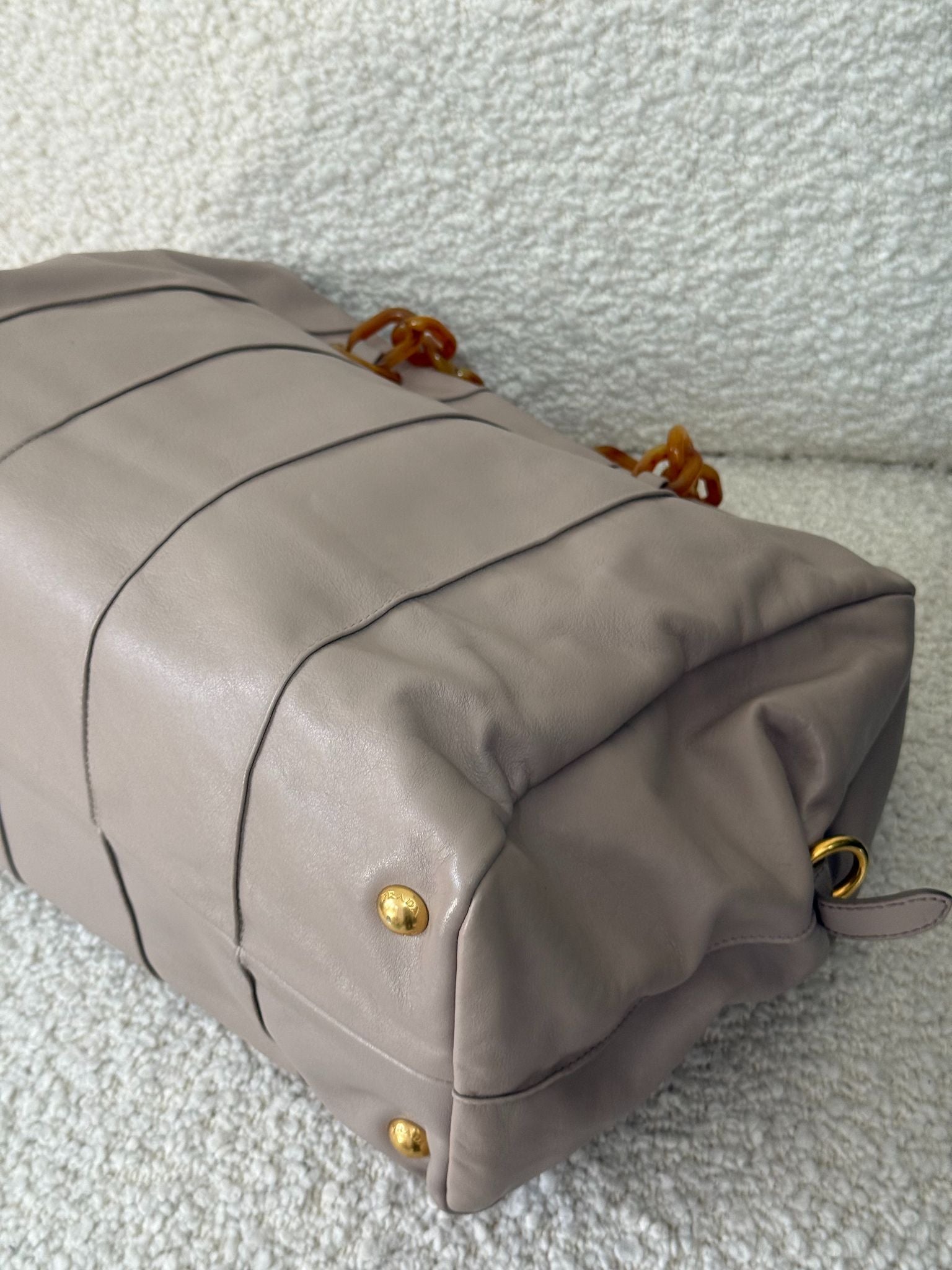 Prada Pomice Beige Soft Leather Shoulder Bag with Tortoiseshell Chain