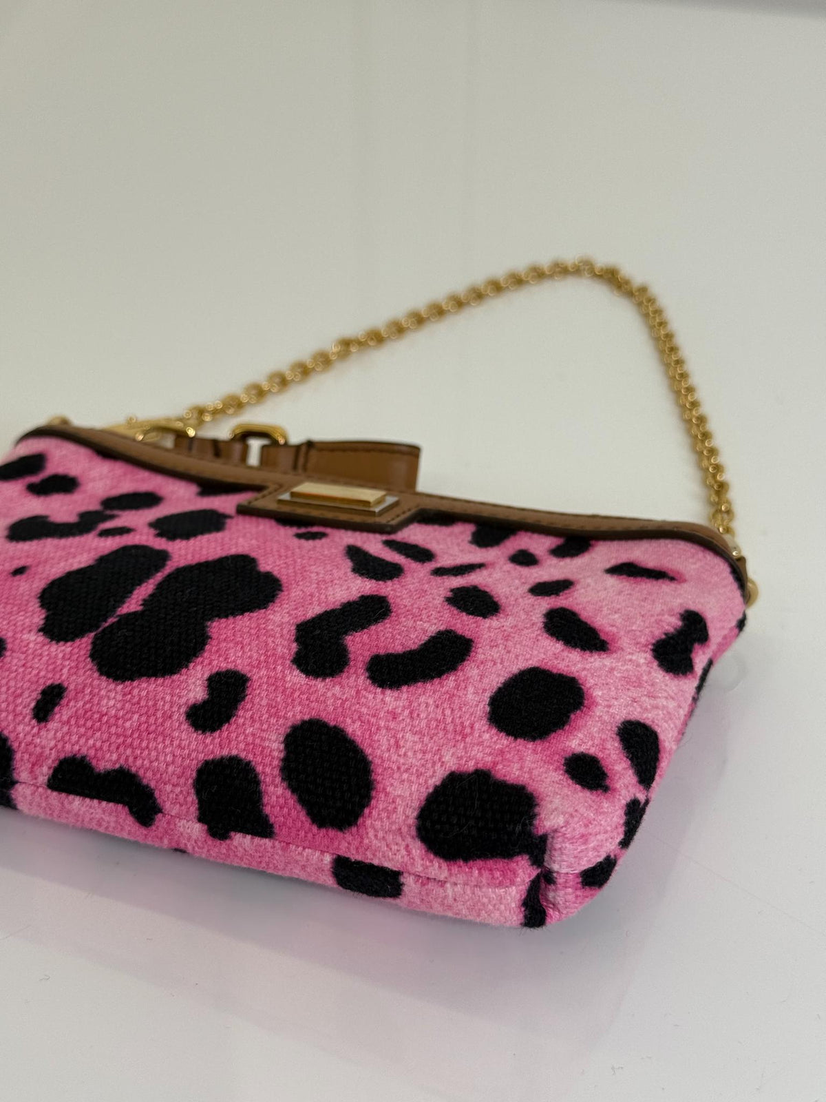 Dolce Gabbana Brown/Pink Leopard Print Canvas Wristlet Clutch