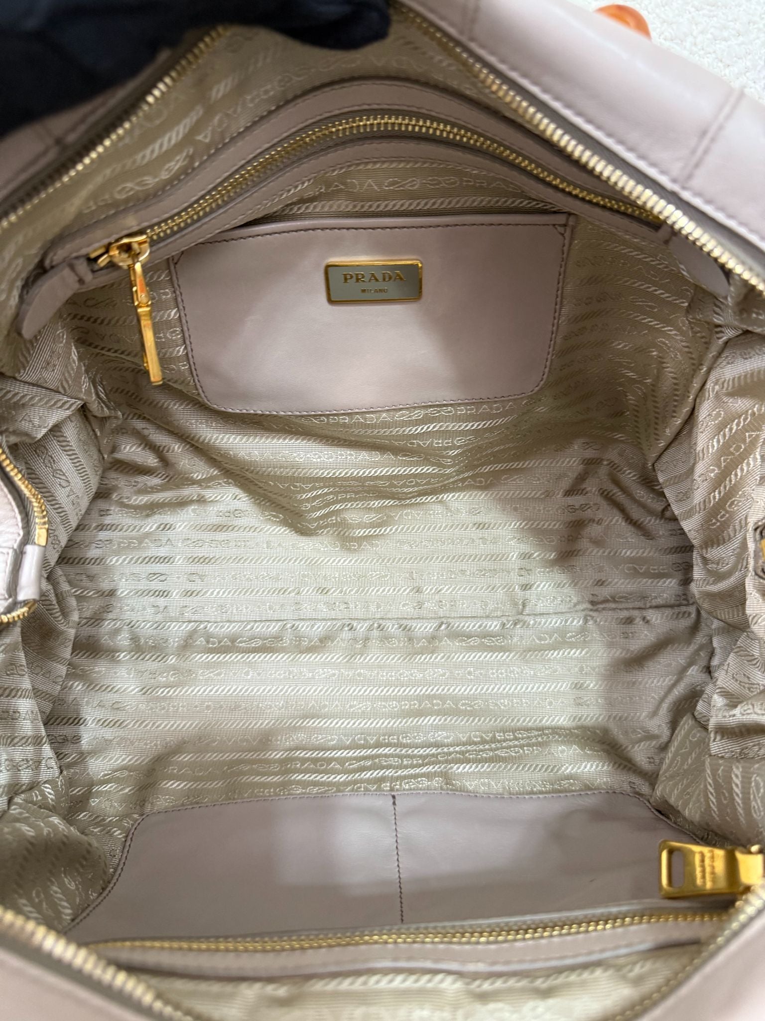 Prada Pomice Beige Soft Leather Shoulder Bag with Tortoiseshell Chain