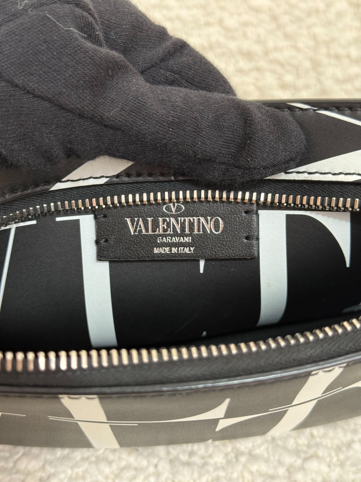 Valentino Garavani VLTN Men's Belt Bag Black/White Calfskin Leather
