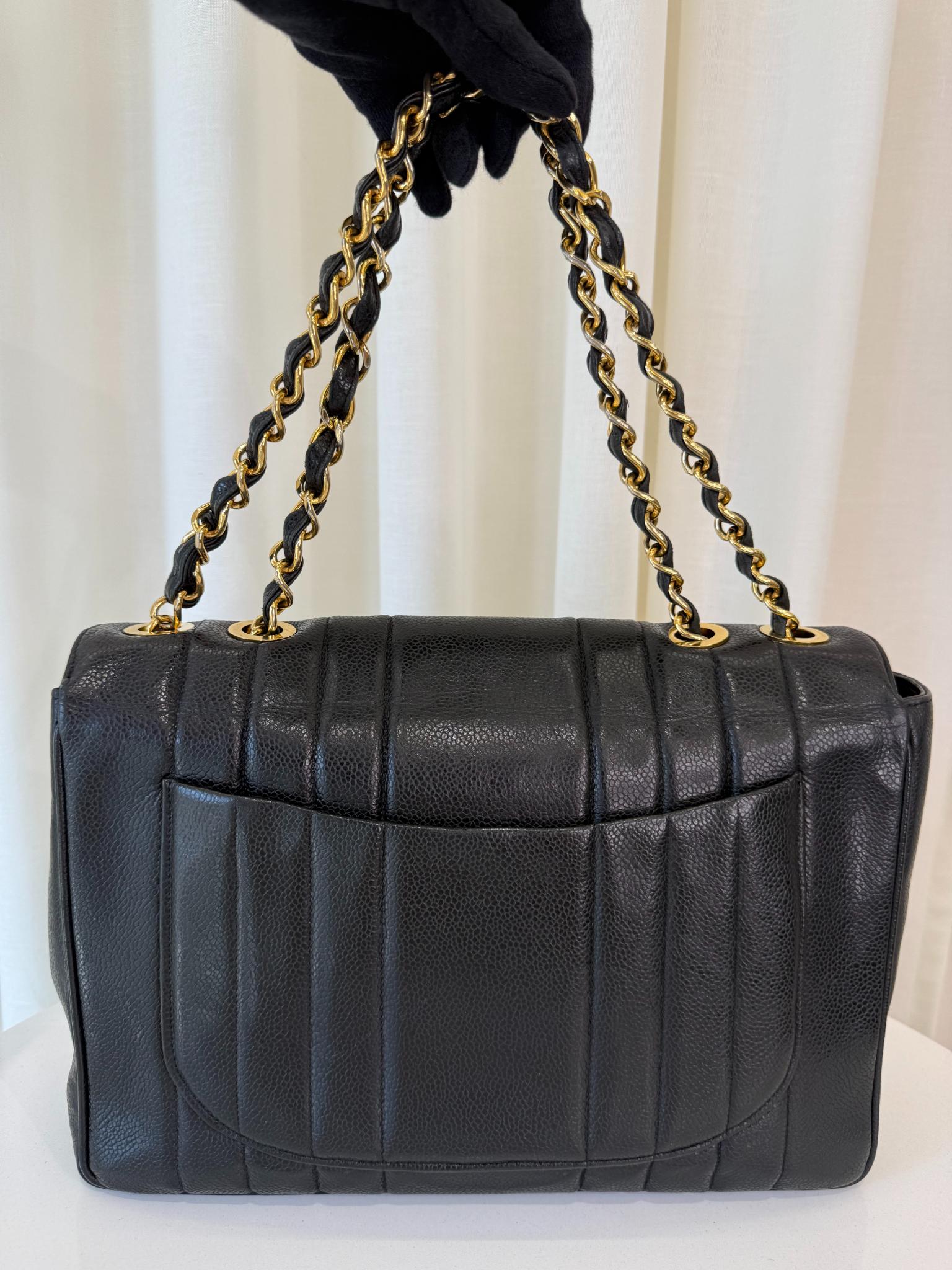 Chanel Vintage Black Caviar Mademoiselle Jumbo Classic Flap Bag GHW