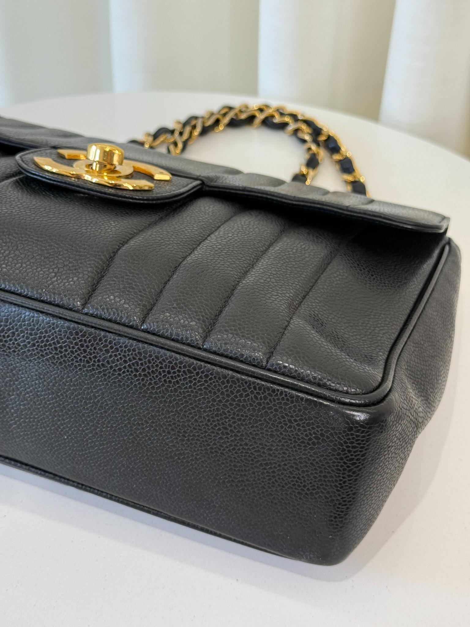 Chanel Vintage Black Caviar Mademoiselle Jumbo Classic Flap Bag GHW