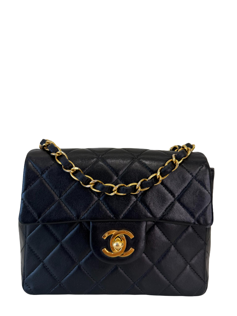 Chanel Classic Mini Square Black Quilted Lambskin Leather Flap Bag