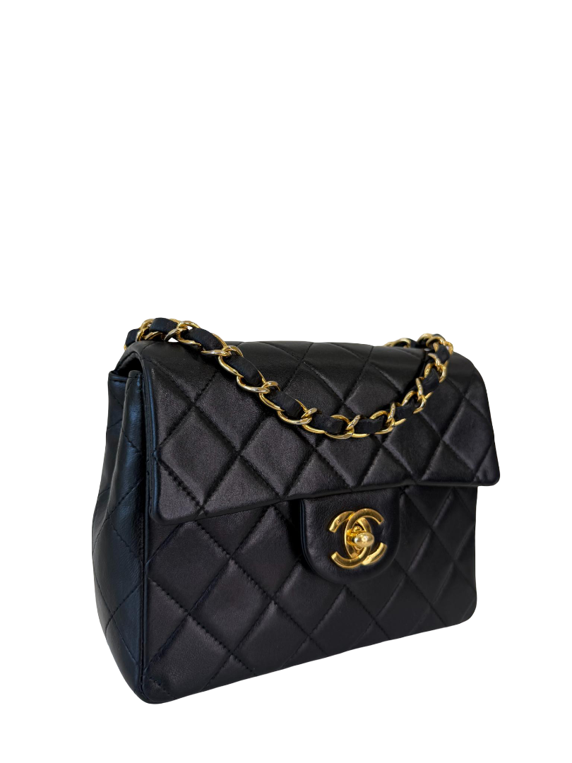 Chanel Classic Mini Square Black Quilted Lambskin Leather Flap Bag