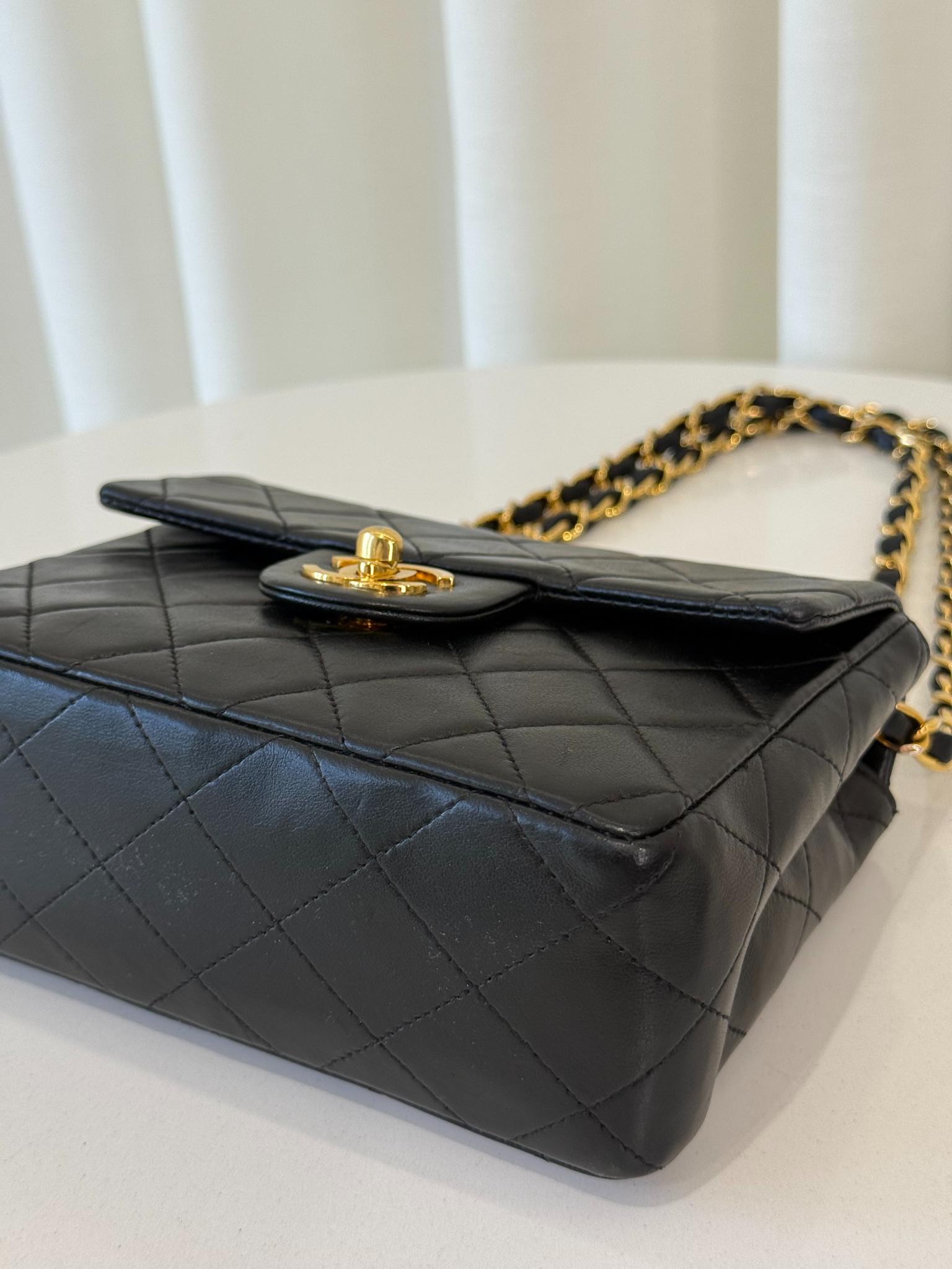 Chanel Classic Mini Square Black Quilted Lambskin Leather Flap Bag