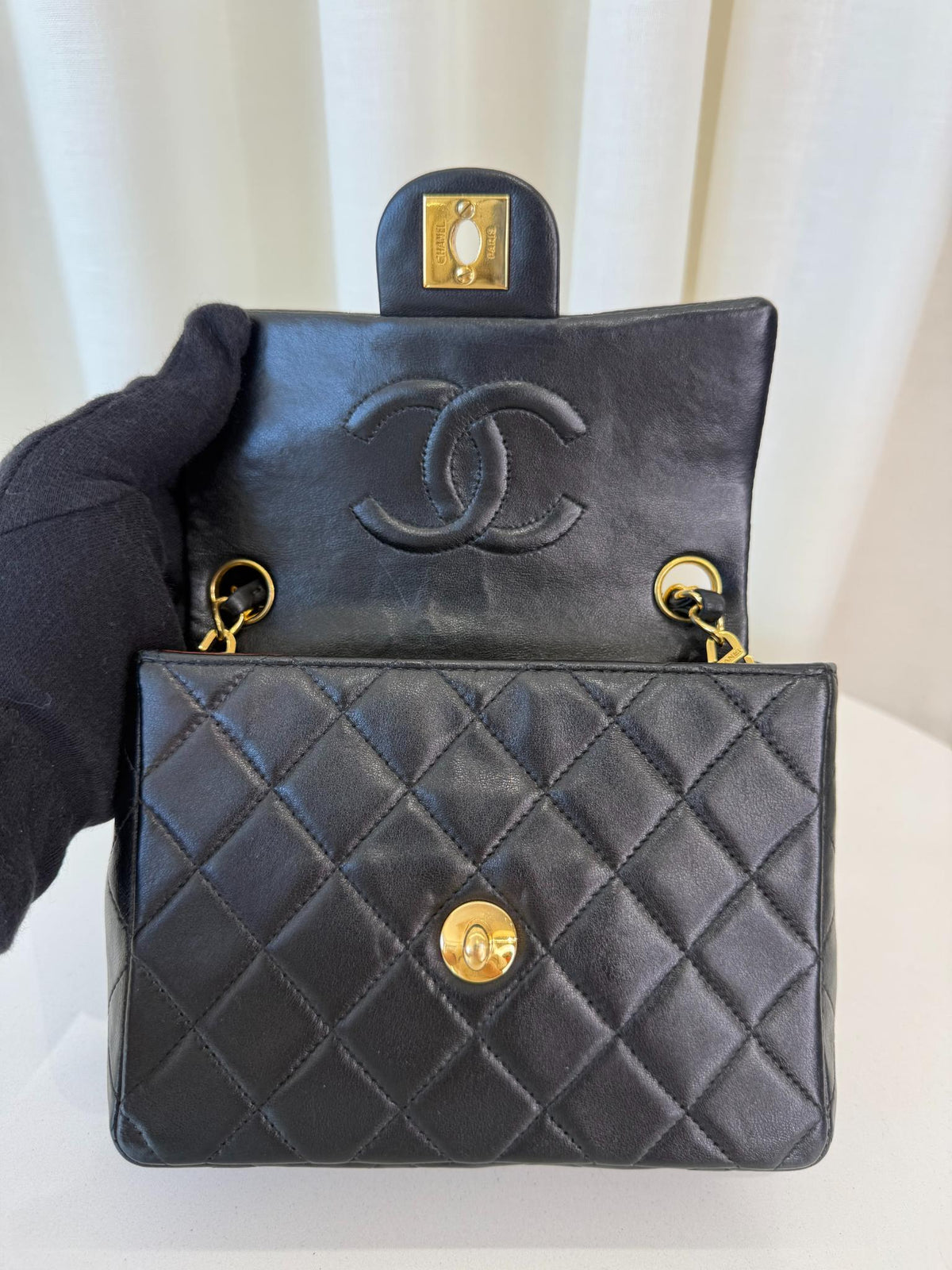 Chanel Classic Mini Square Black Quilted Lambskin Leather Flap Bag