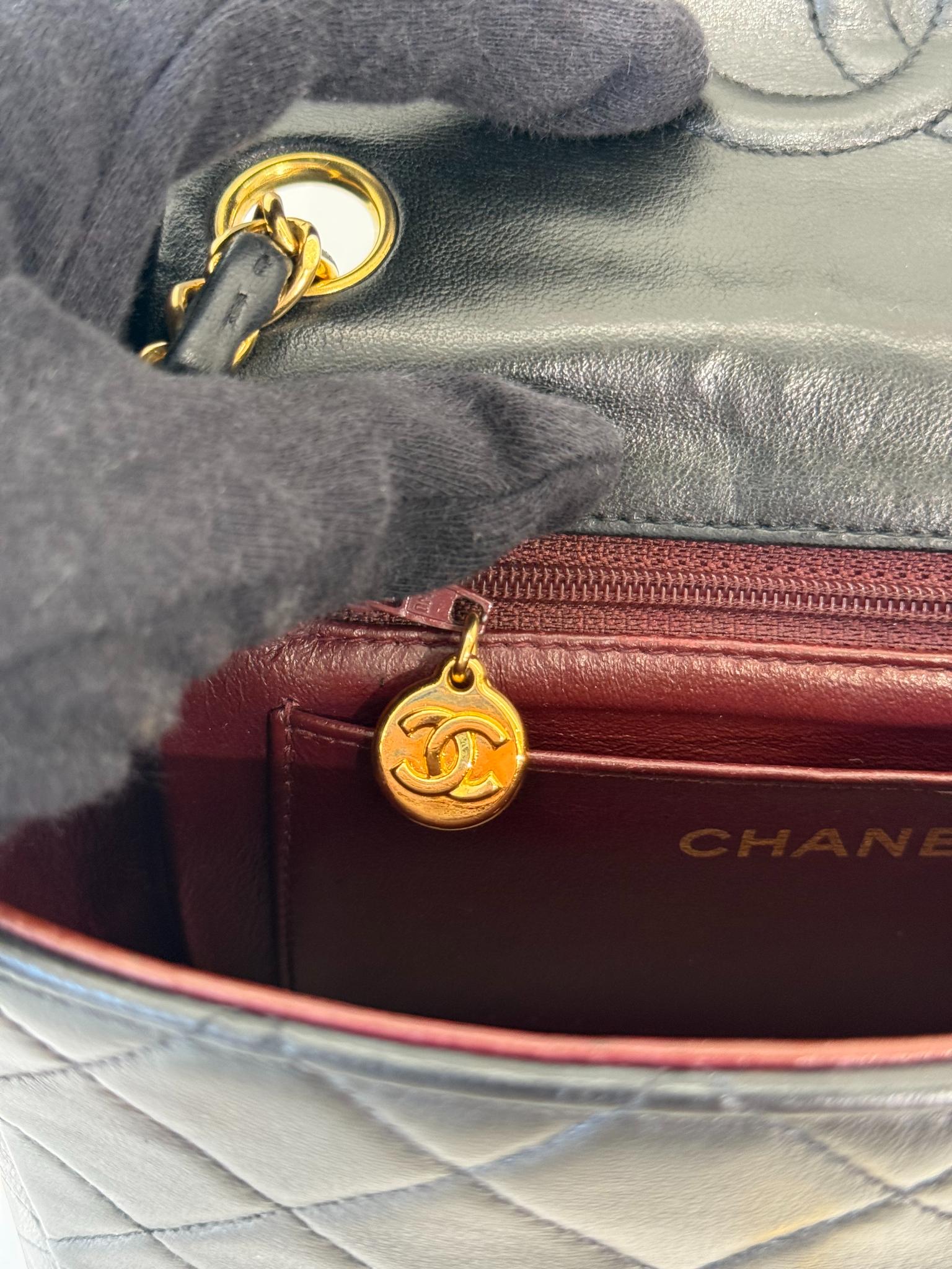 Chanel Classic Mini Square Black Quilted Lambskin Leather Flap Bag