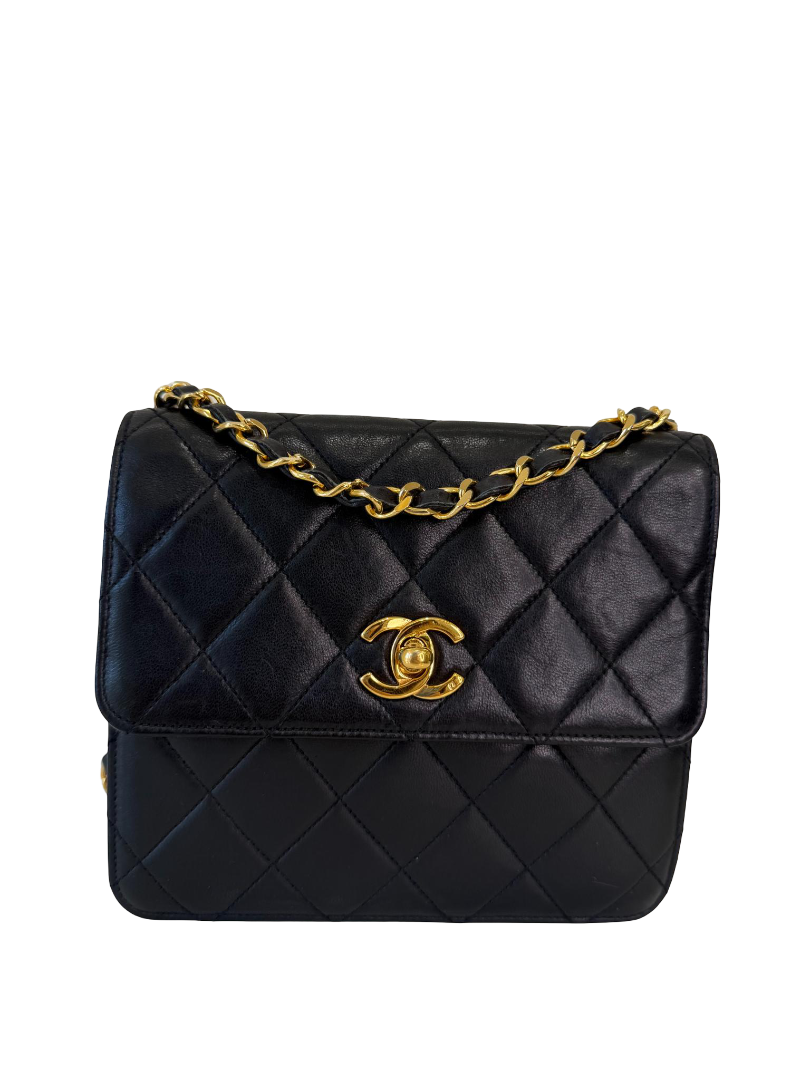 Chanel Vintage Black Matelassé Lambskin Quilted Single Flap Chain Bag