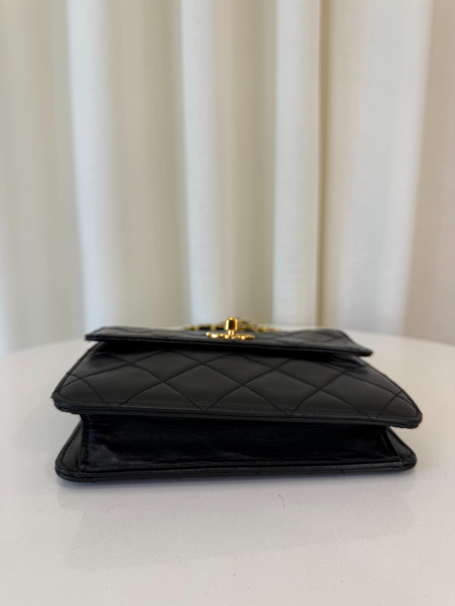Chanel Vintage Black Matelassé Lambskin Quilted Single Flap Chain Bag