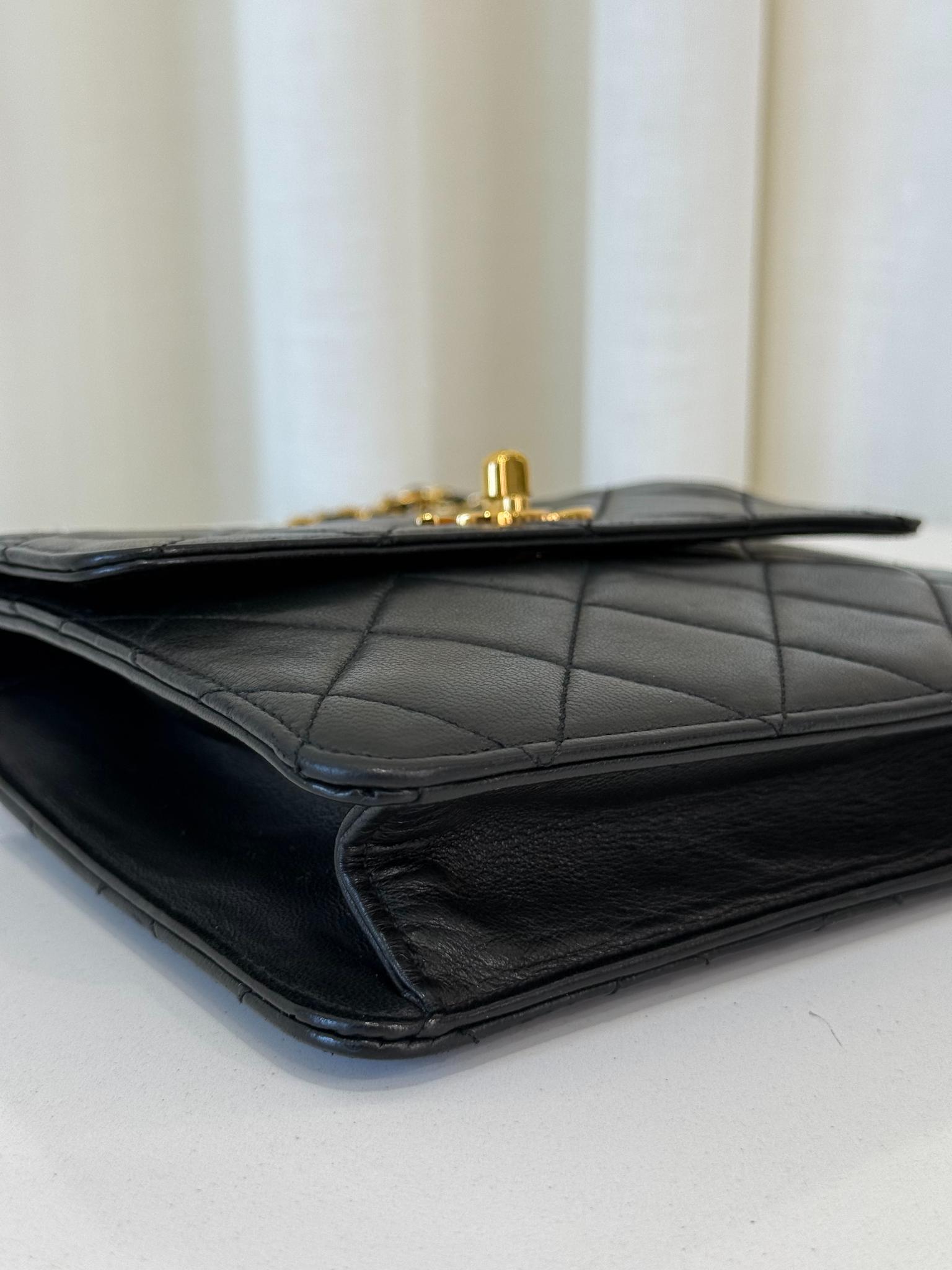Chanel Vintage Black Matelassé Lambskin Quilted Single Flap Chain Bag