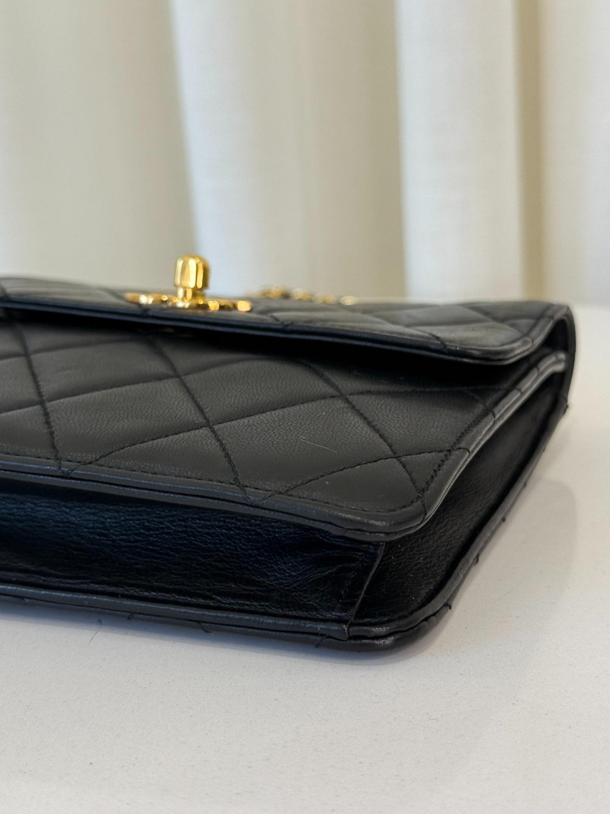 Chanel Vintage Black Matelassé Lambskin Quilted Single Flap Chain Bag