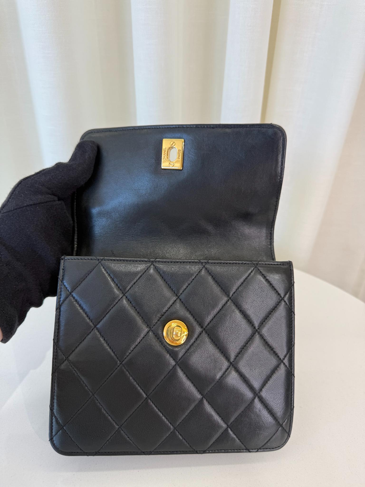 Chanel Vintage Black Matelassé Lambskin Quilted Single Flap Chain Bag